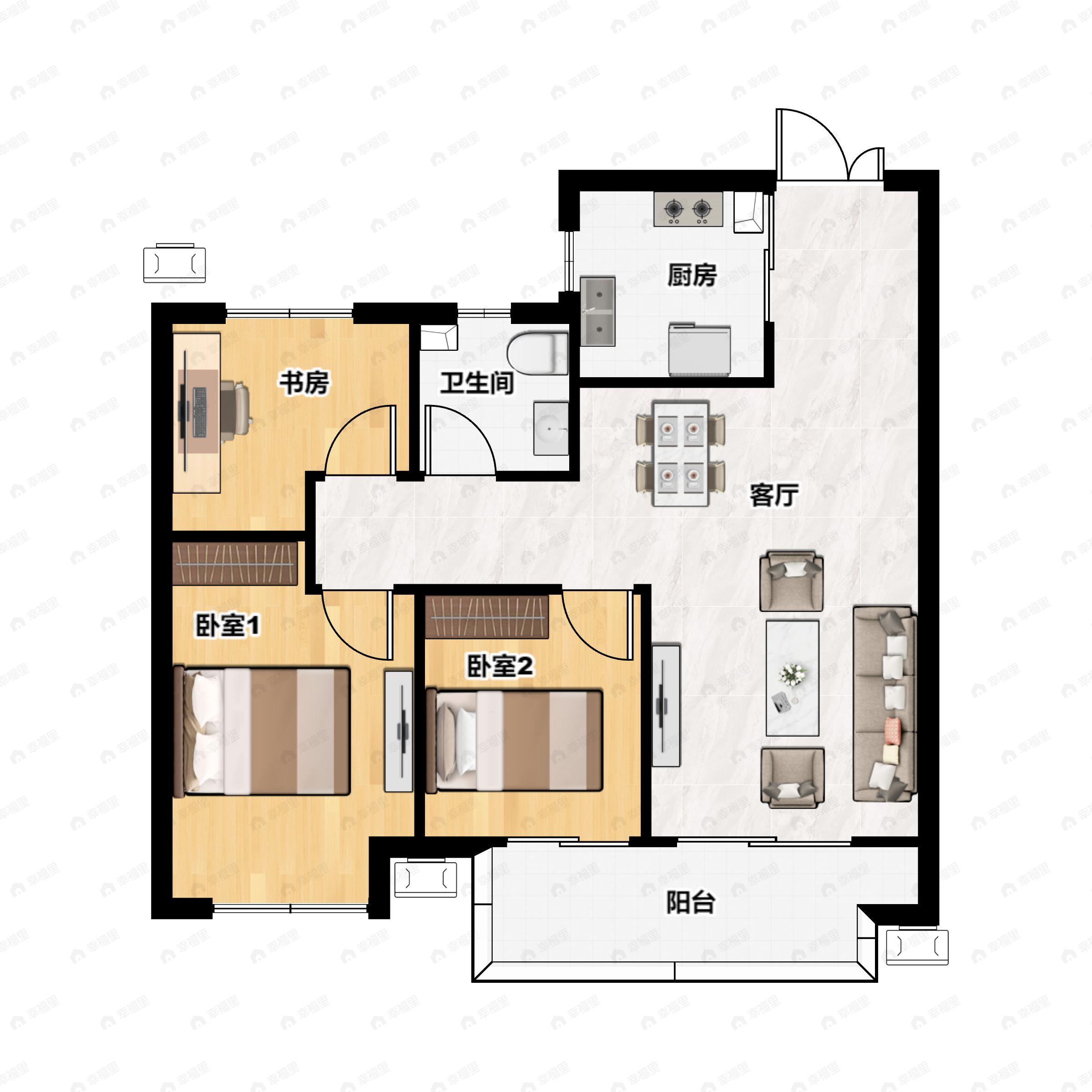 3室2厅1卫建面89平户型图