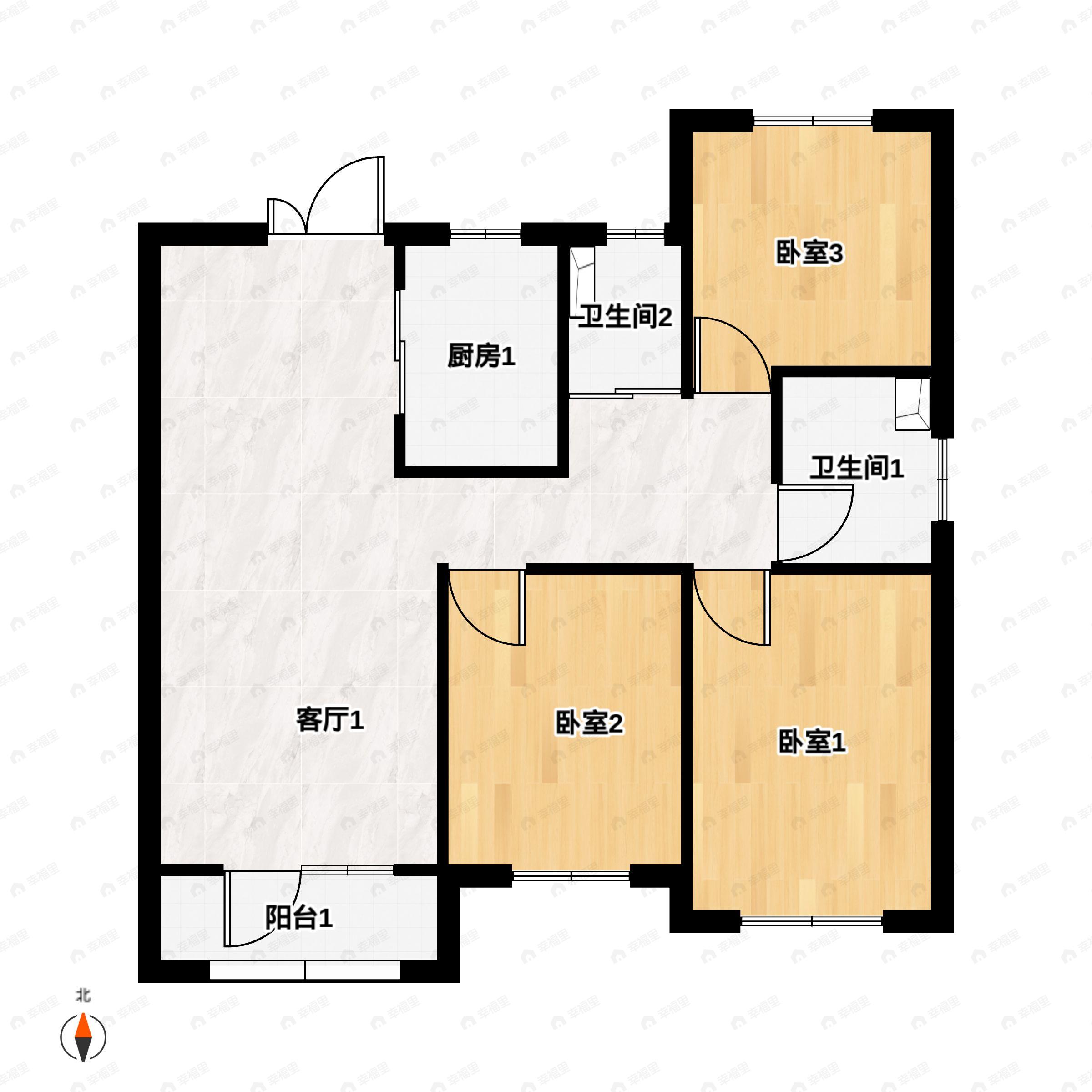 3室2厅2卫建面123平户型图