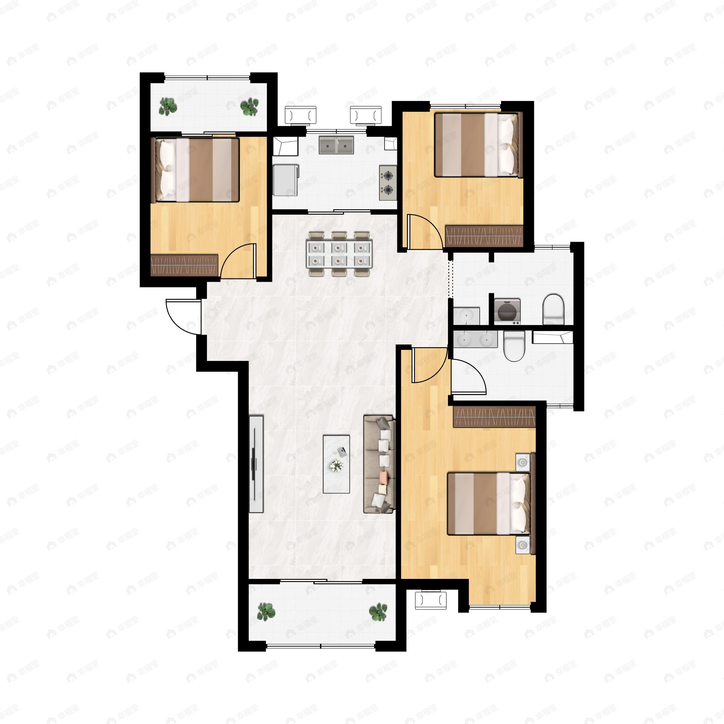 3室2厅2卫建面114平户型图