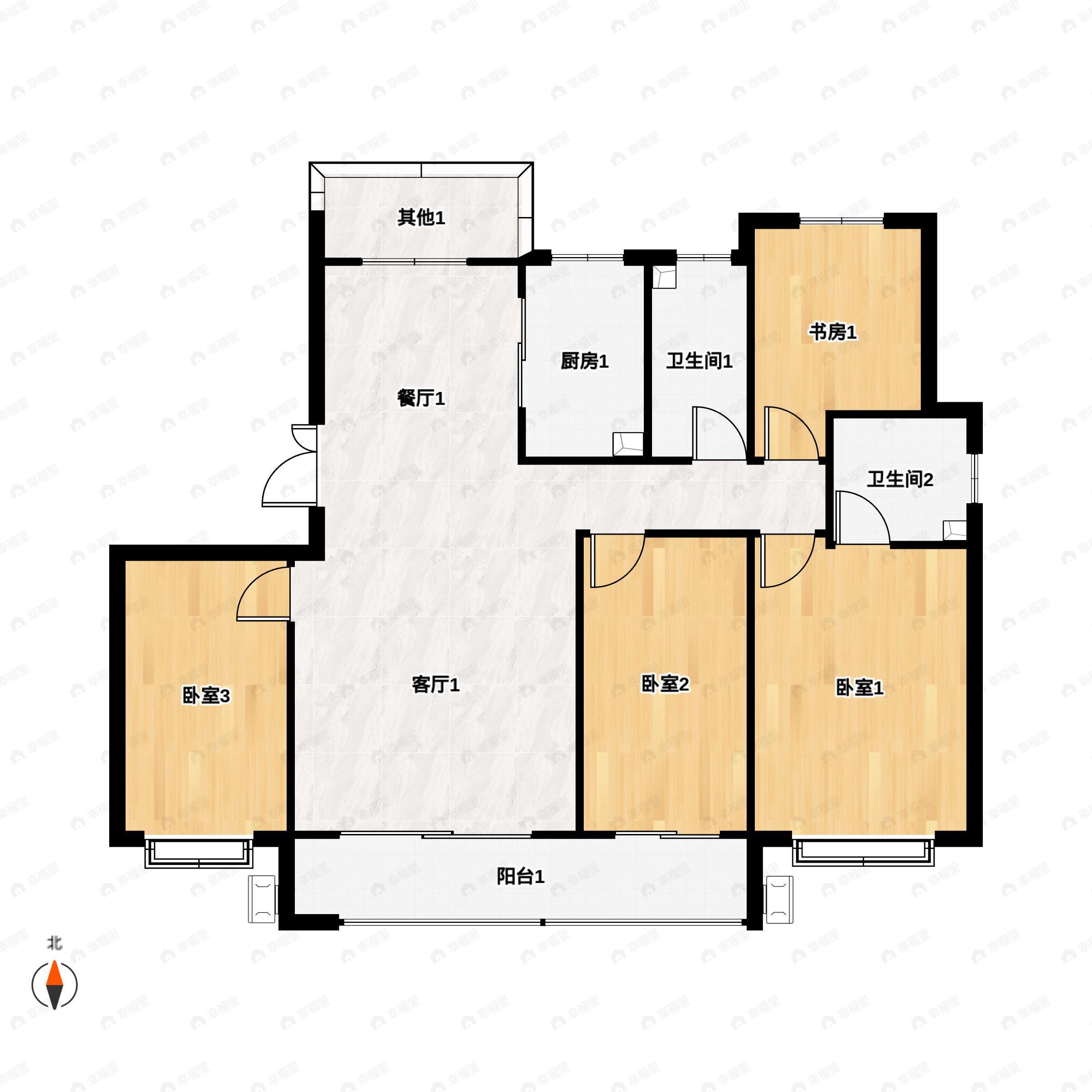 4室2厅2卫建面172平南户型图