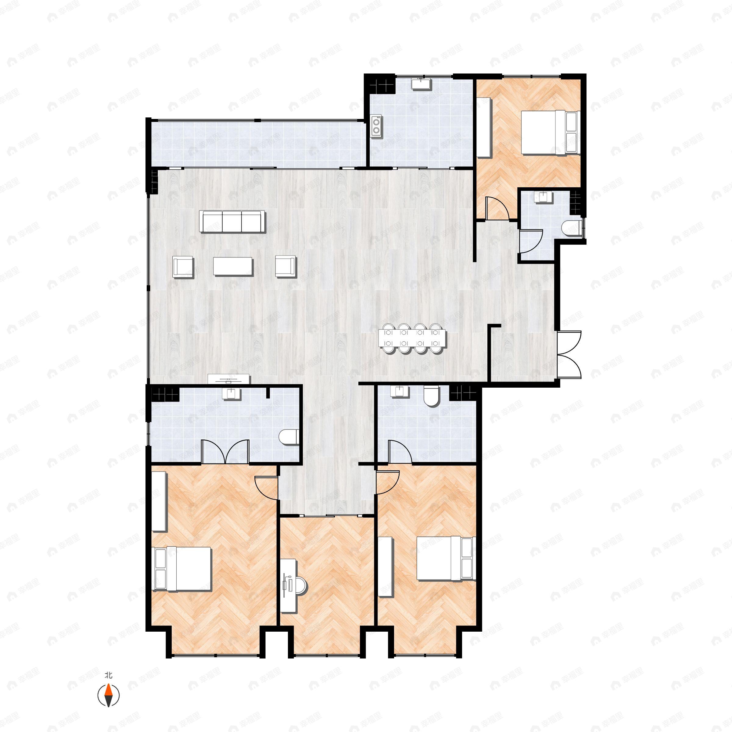 4室2厅3卫建面236平南|北户型图