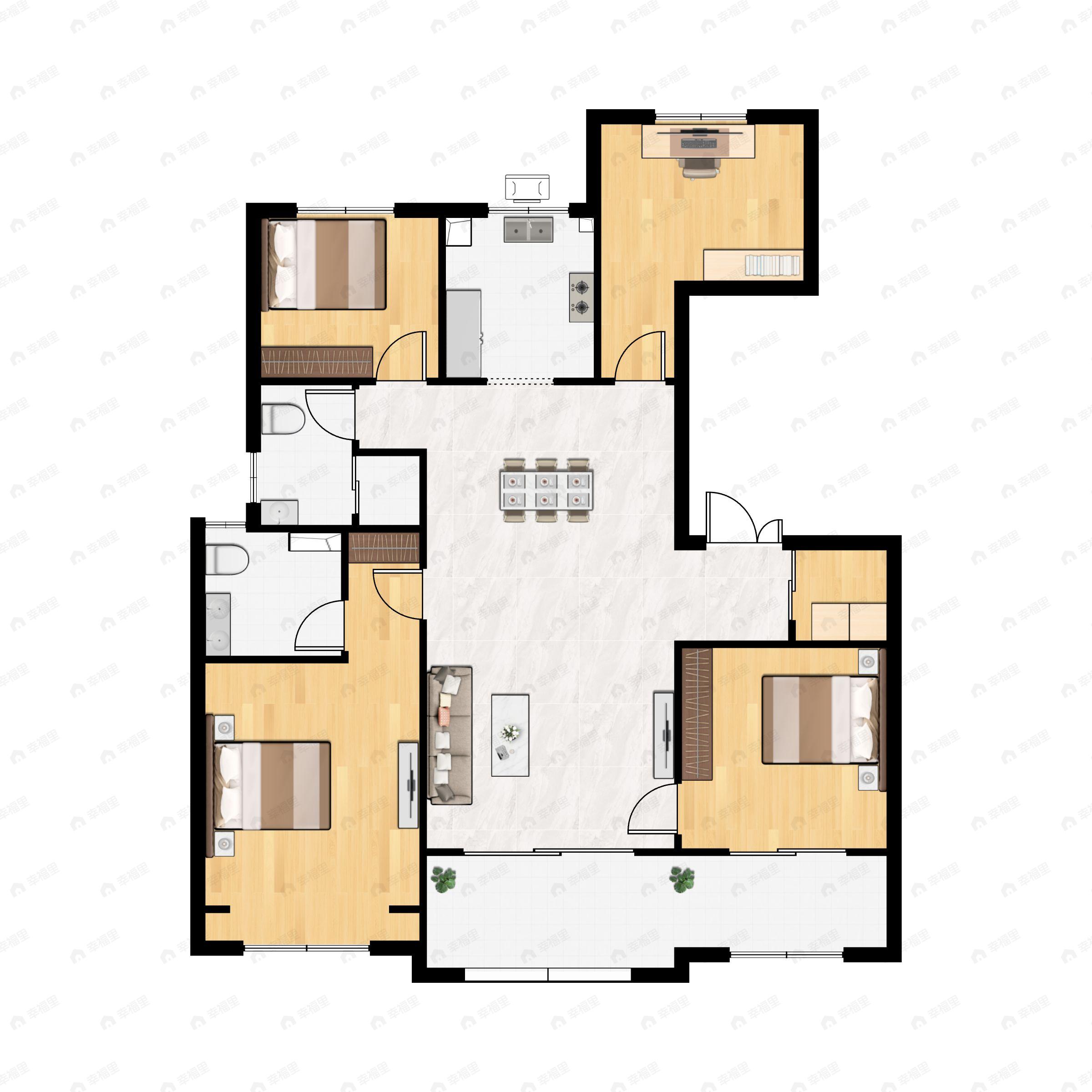 4室2厅2卫建面142平南户型图