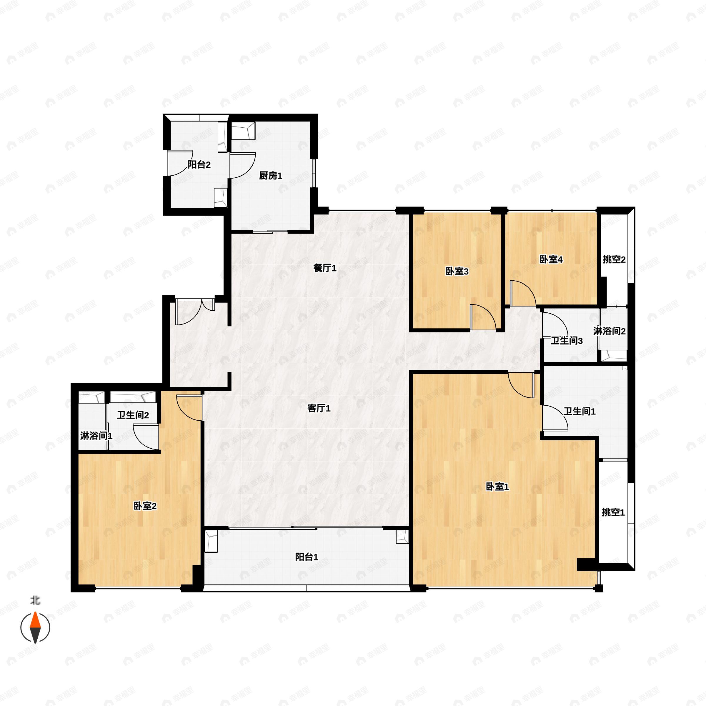 4室2厅2卫建面193平南户型图