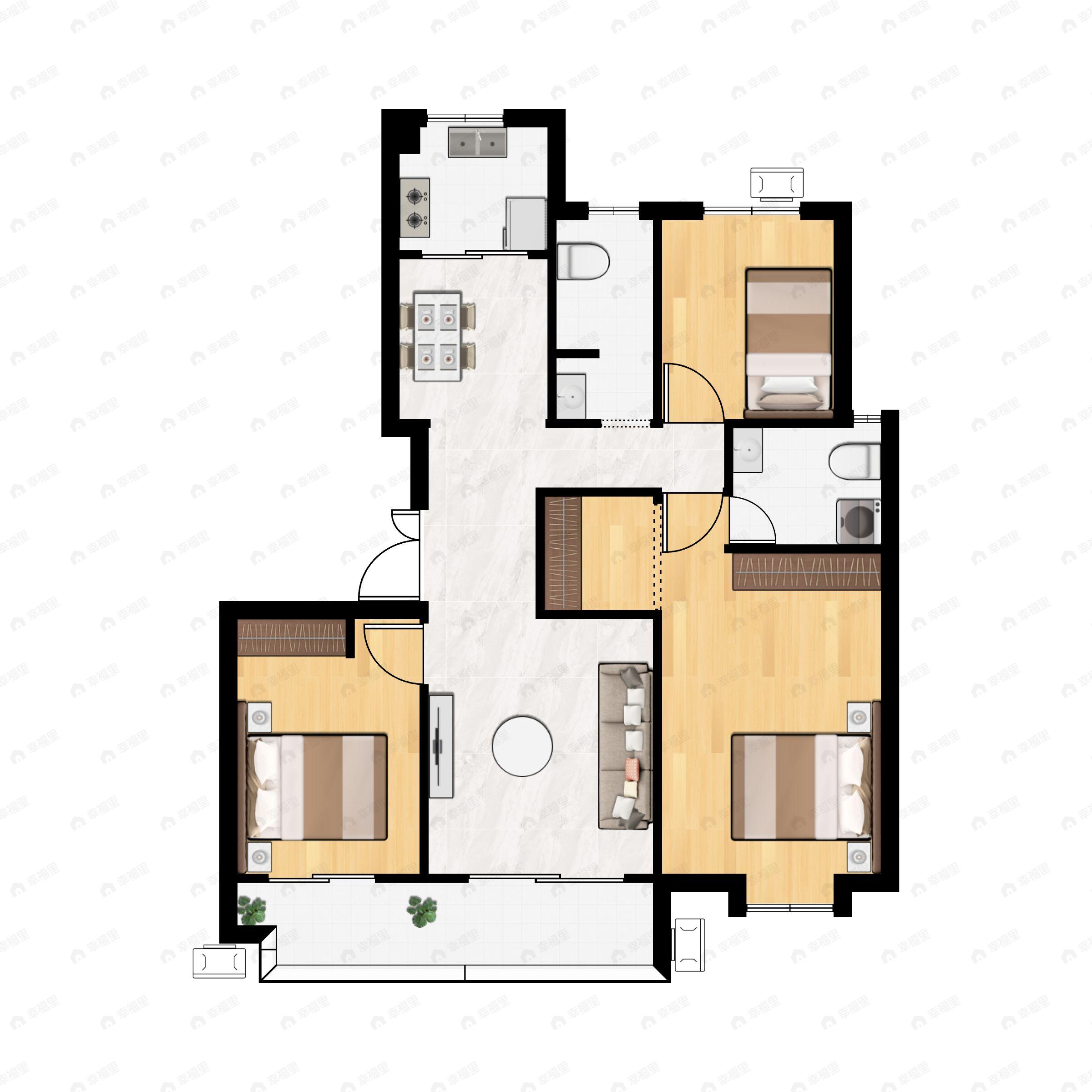 3室2厅2卫建面139平南户型图