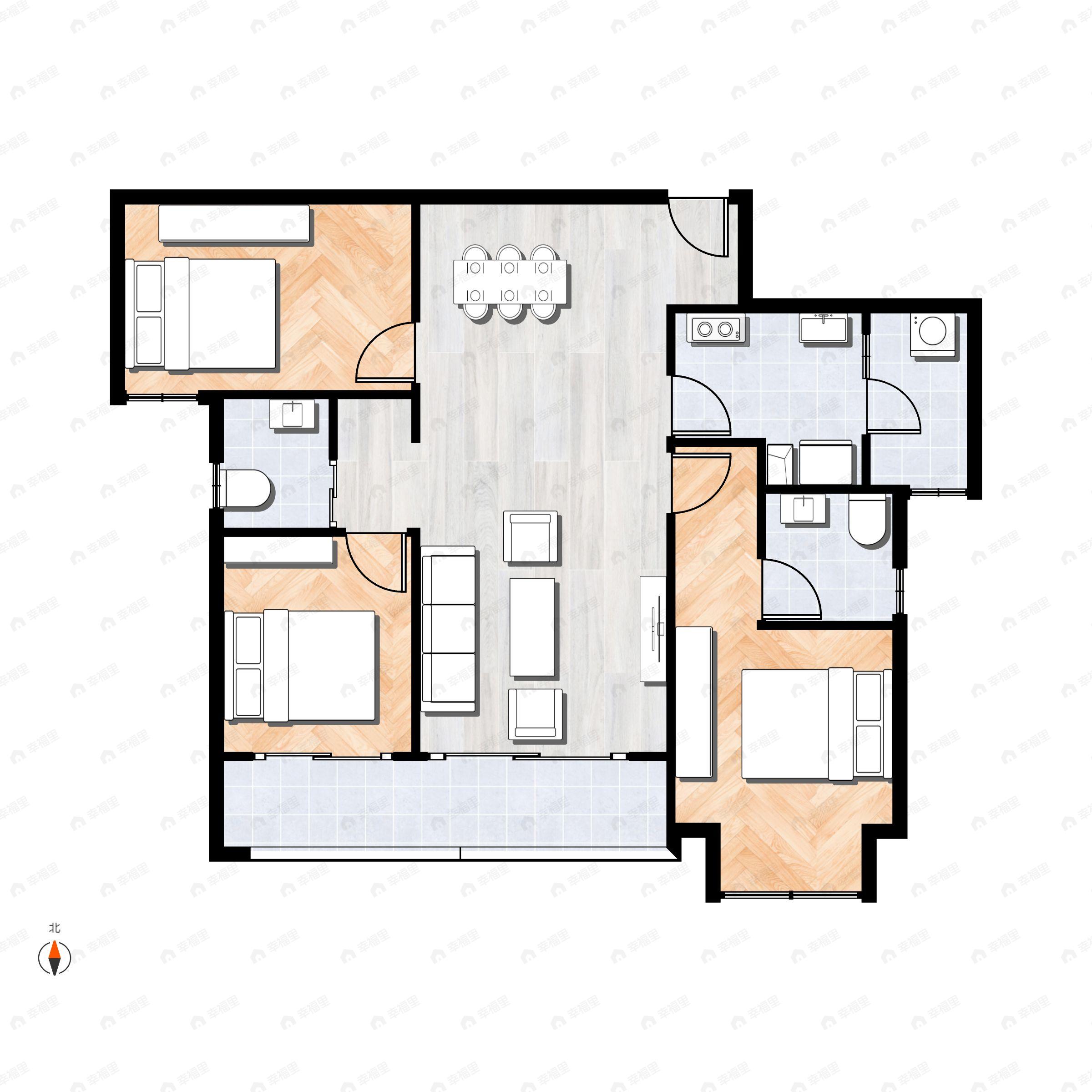3室2厅2卫建面93平东北户型图
