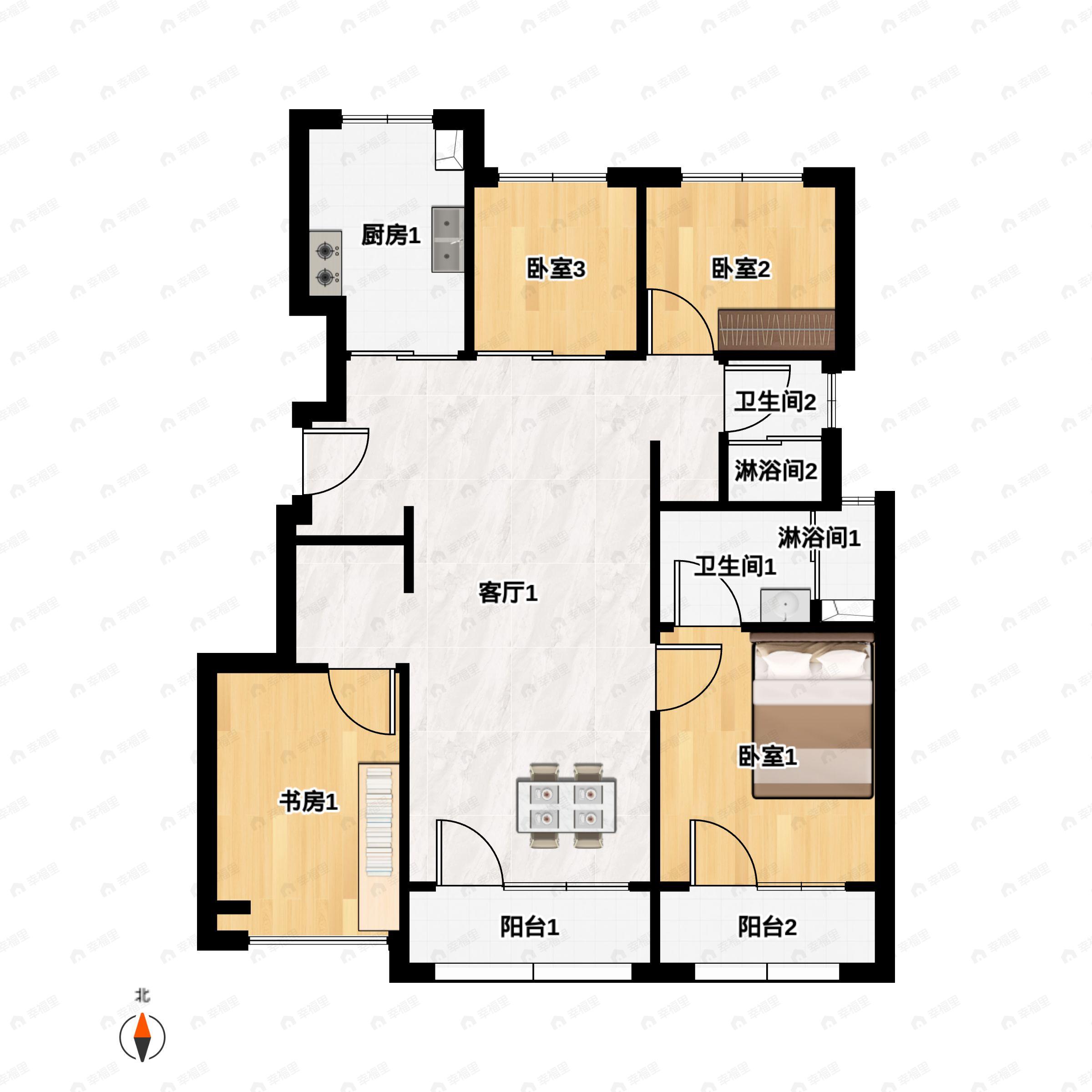 4室2厅2卫建面119平户型图
