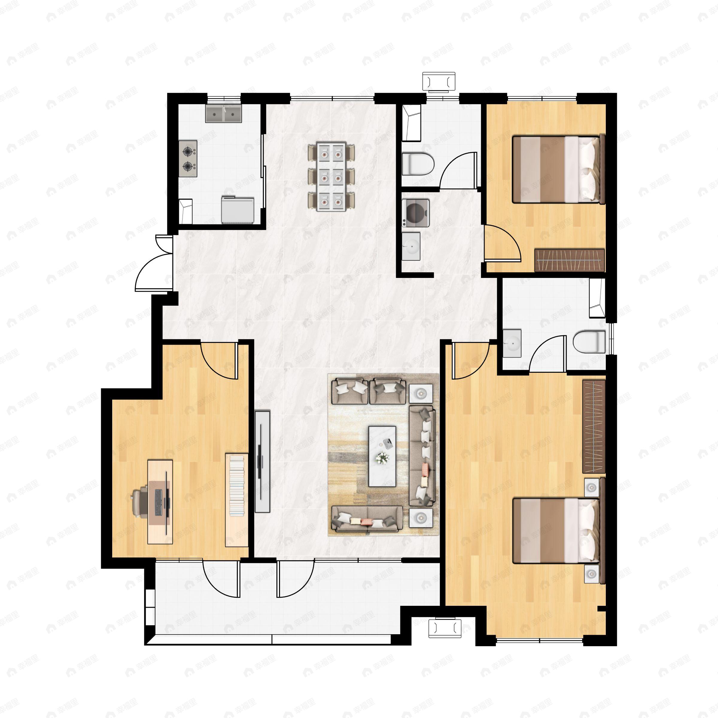 3室2厅2卫建面119平北|南户型图
