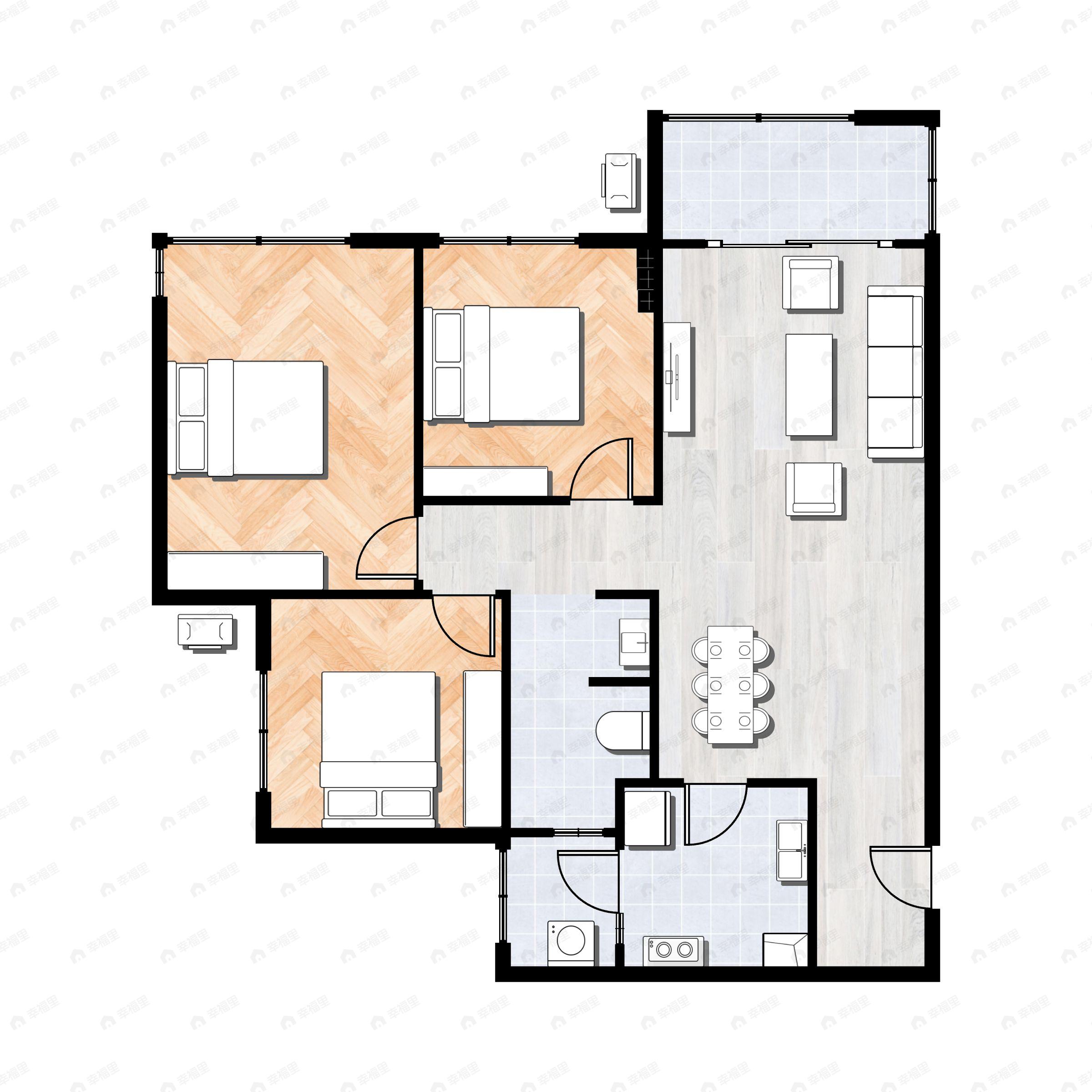 3室2厅1卫建面93平户型图