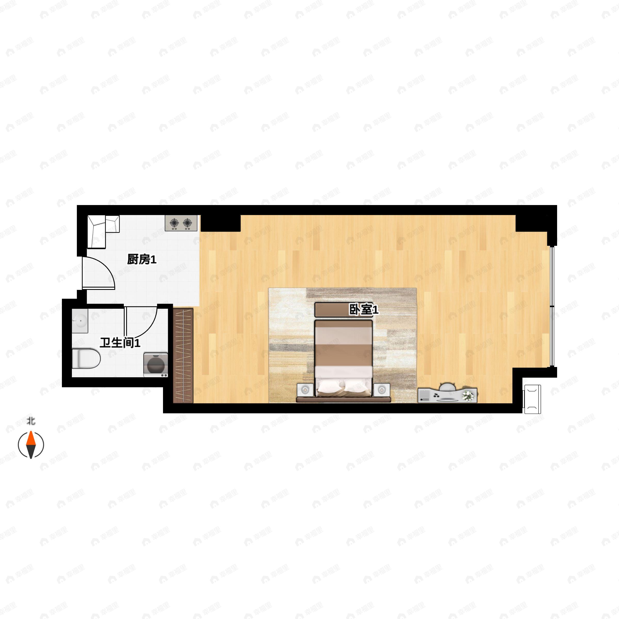 1室1厅1卫建面53m²北户型图