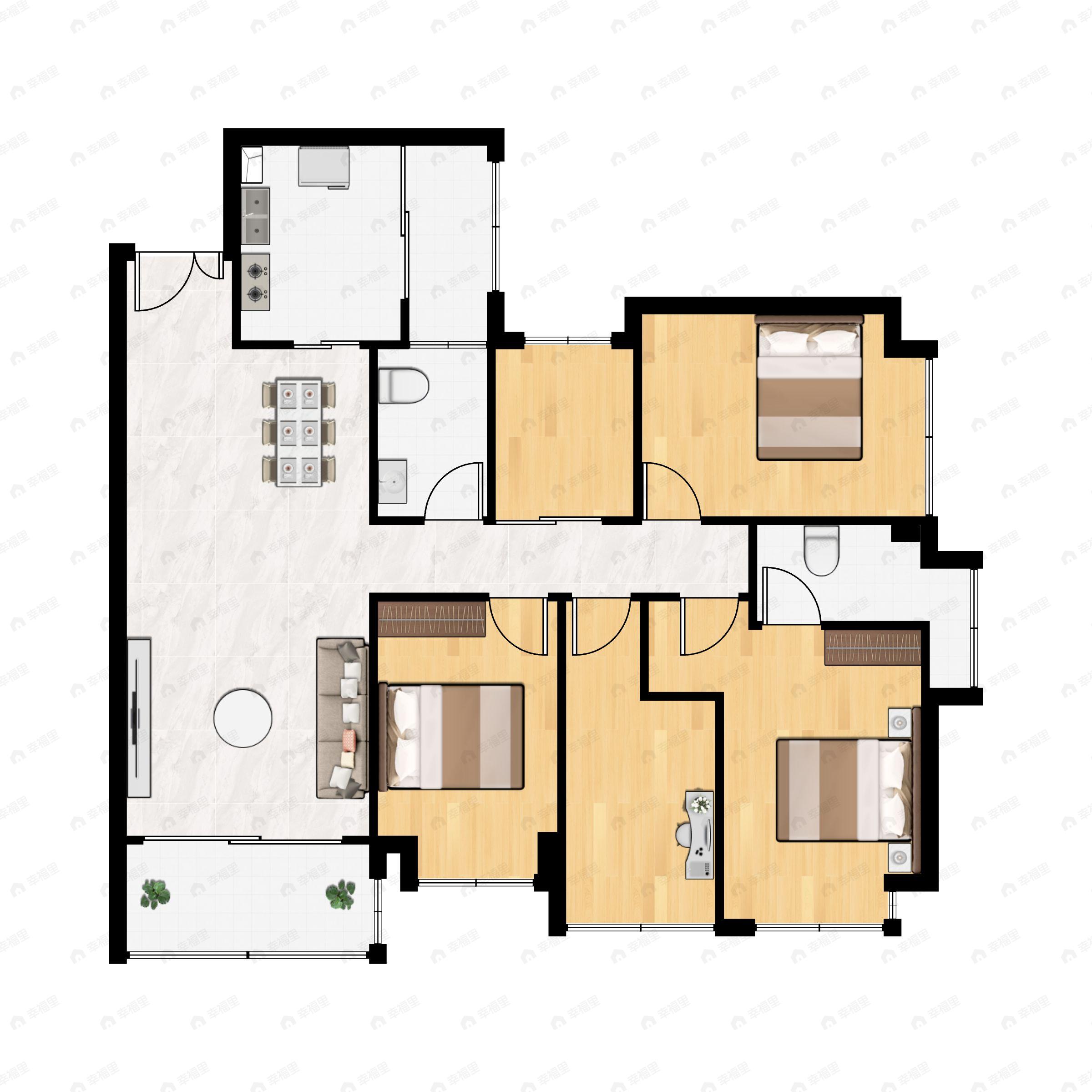 4室2厅2卫建面137m²西南户型图