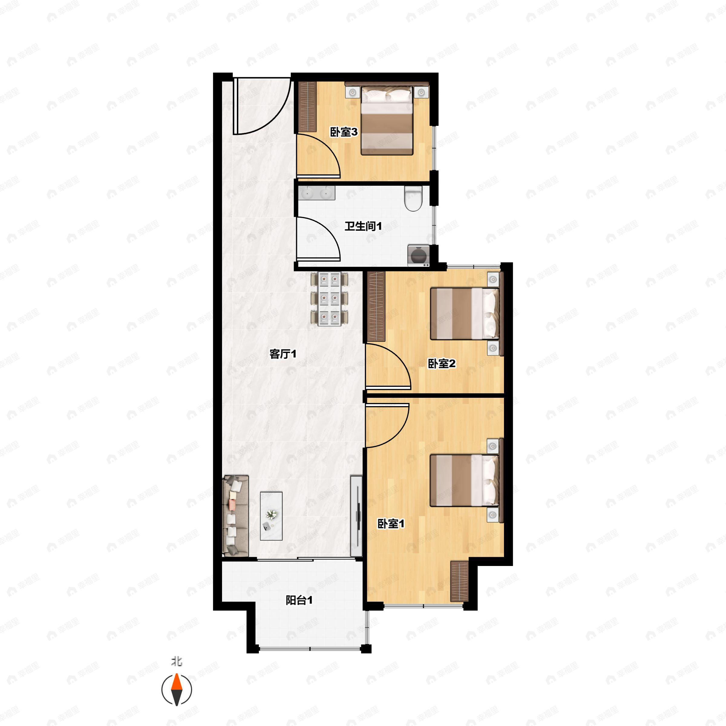 2室2厅1卫建面60平户型图