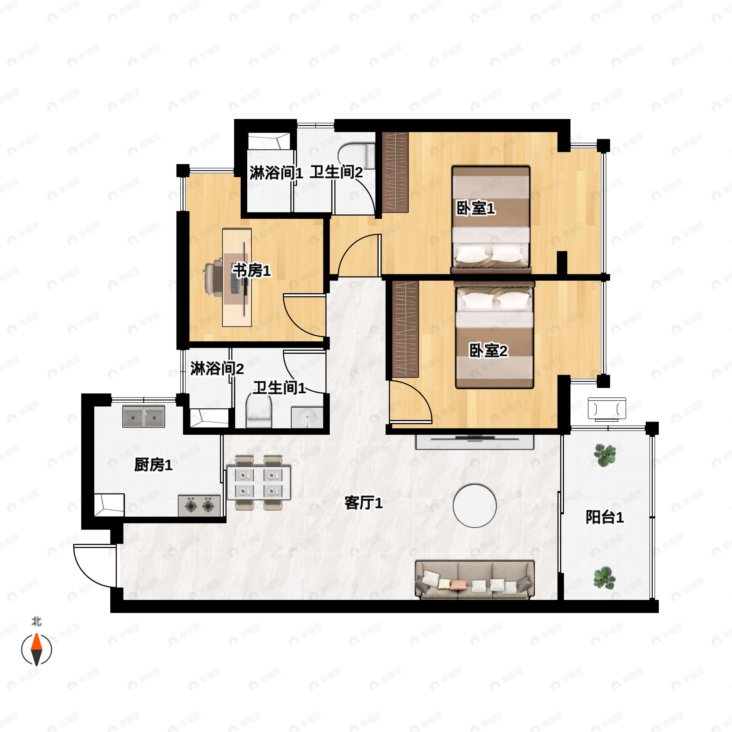 3室2厅2卫建面97平户型图
