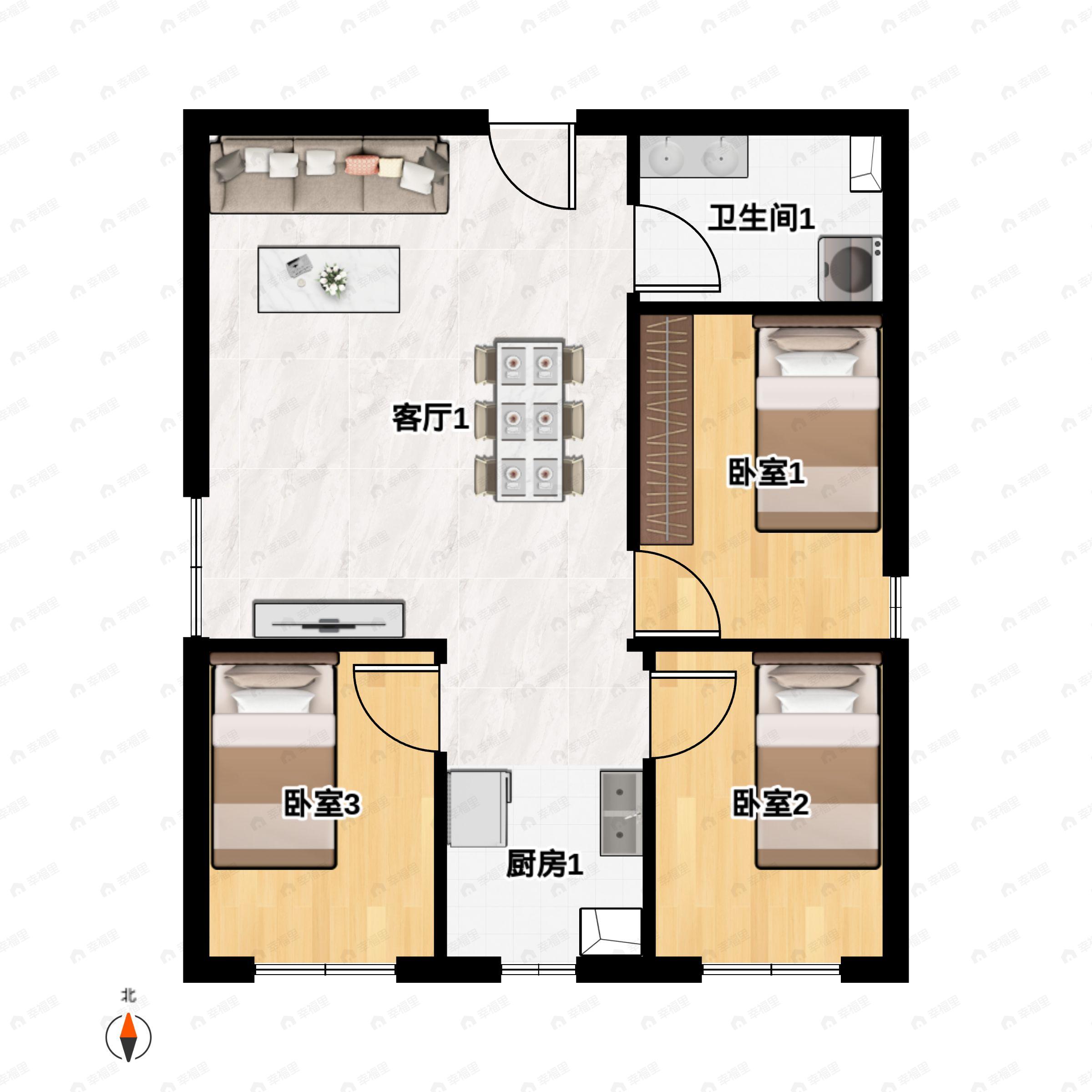3室2厅1卫建面88平户型图