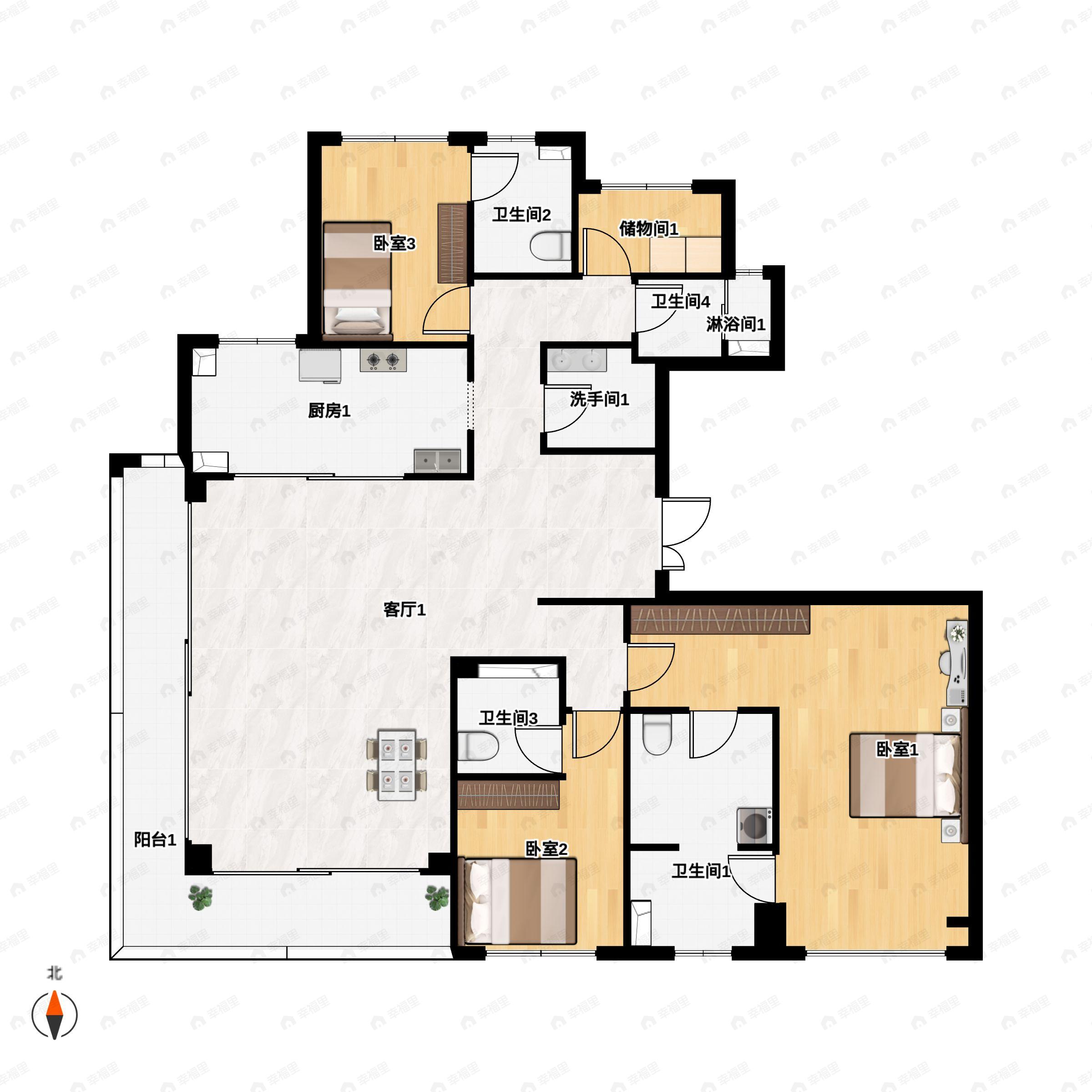 4室2厅4卫建面230平户型图