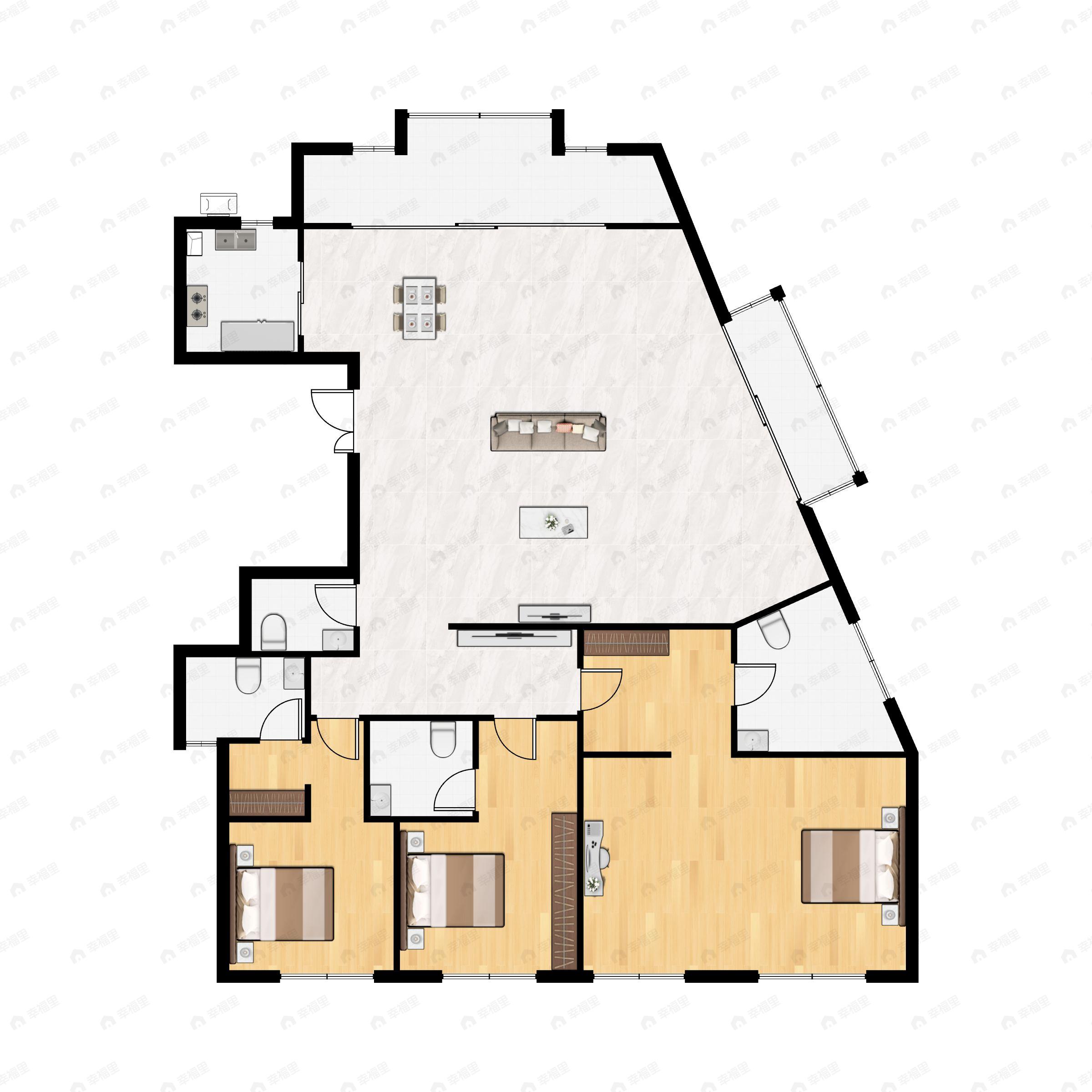 3室2厅3卫建面222平户型图
