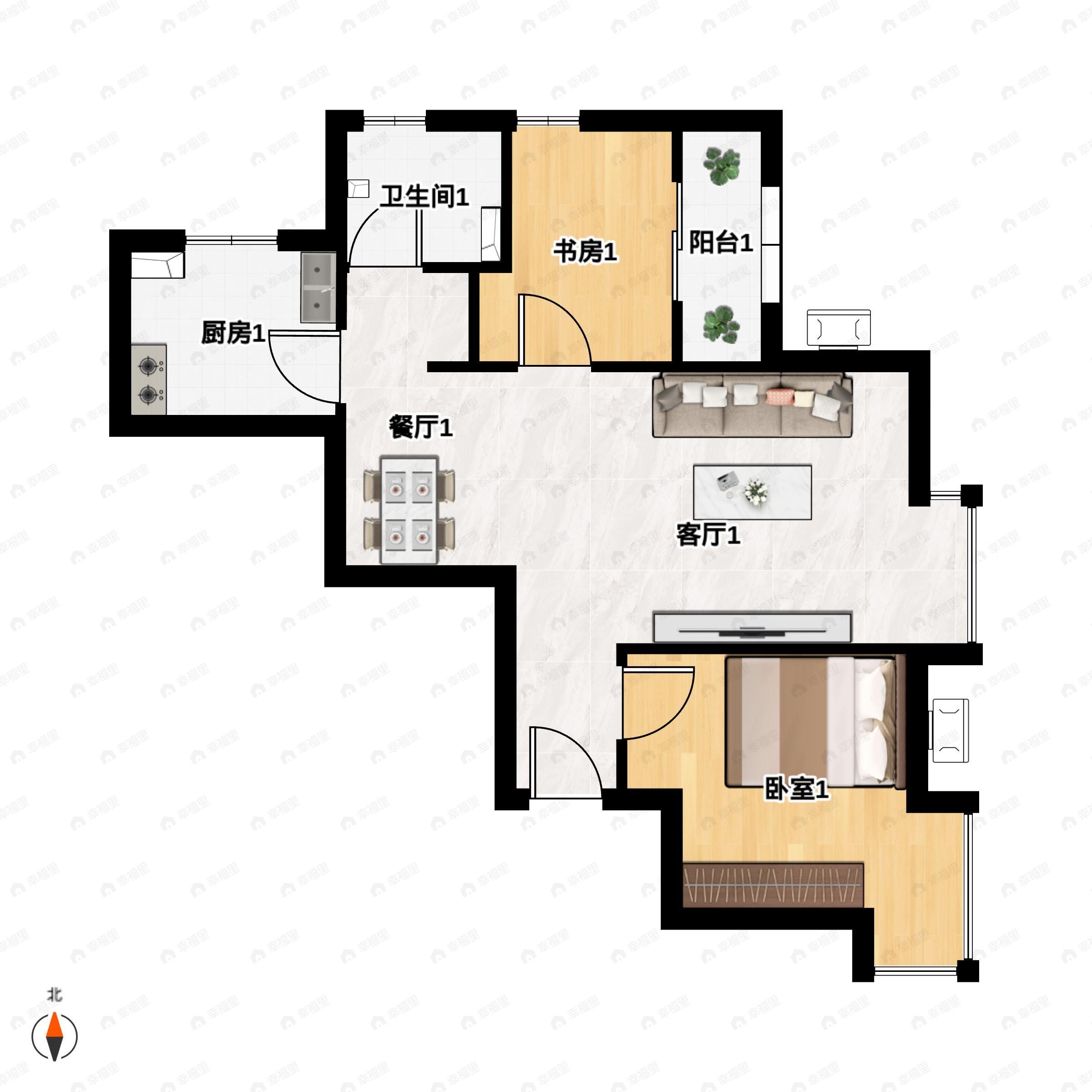 2室2厅1卫建面75平户型图