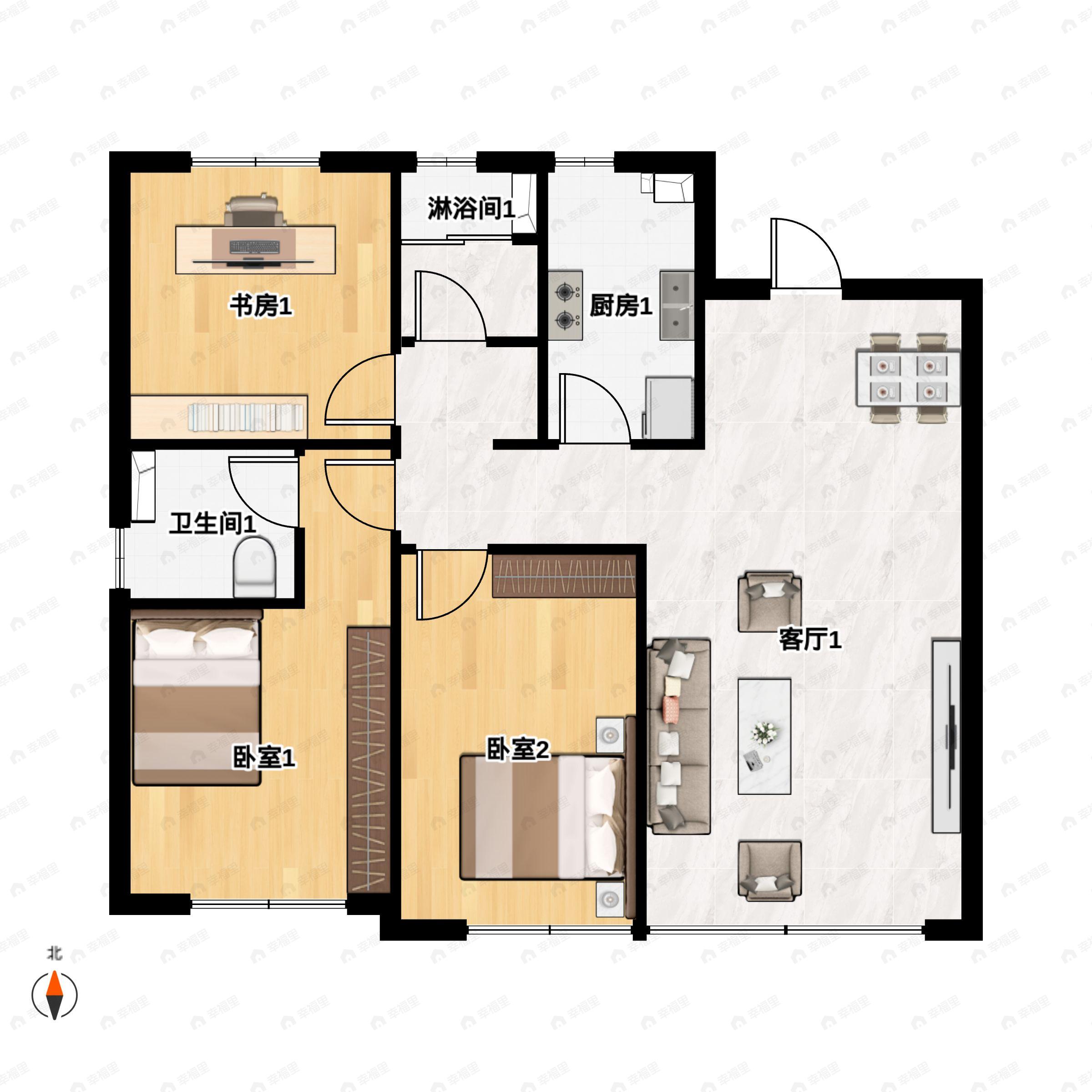 4室2厅2卫建面92平南户型图
