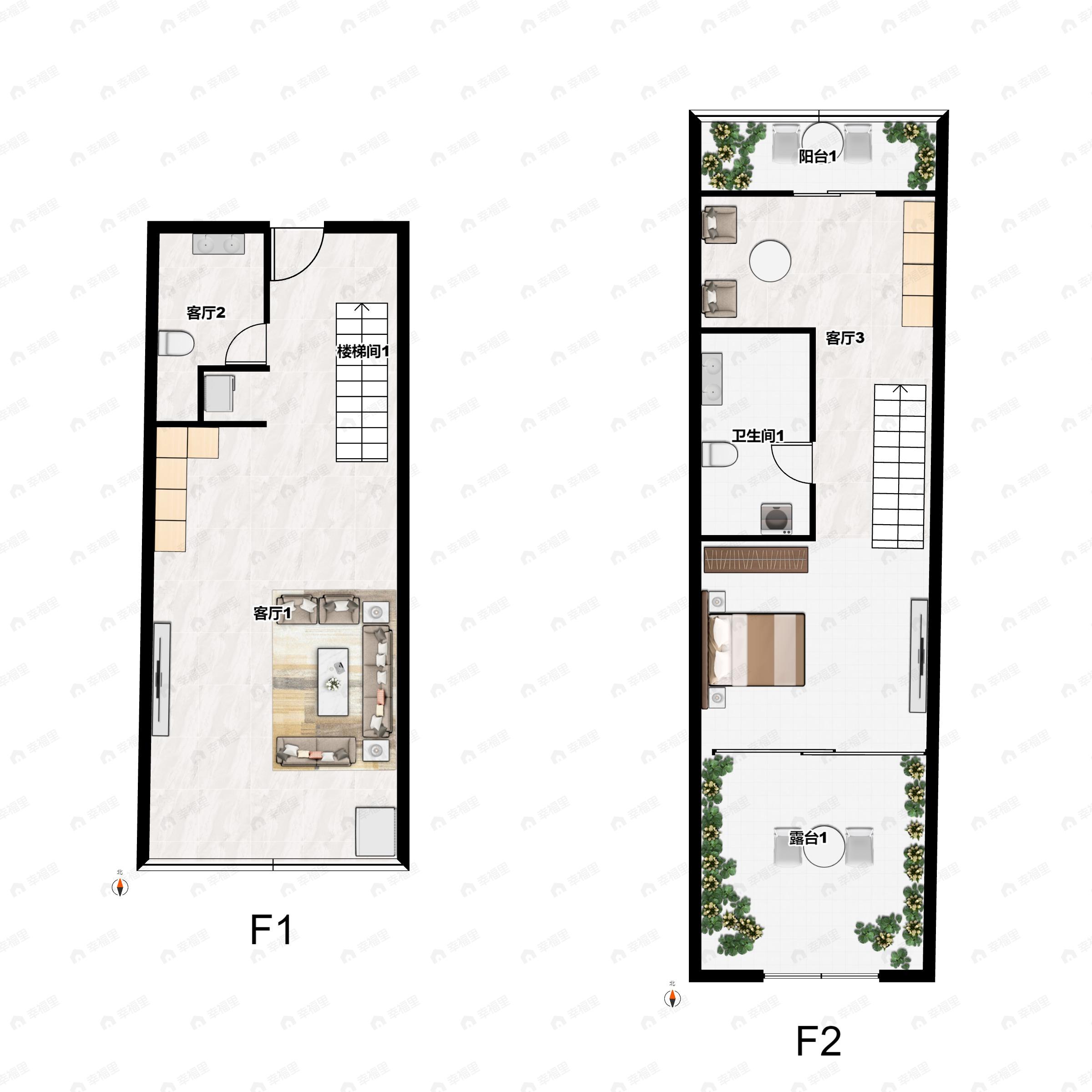 1室1厅2卫建面45平户型图