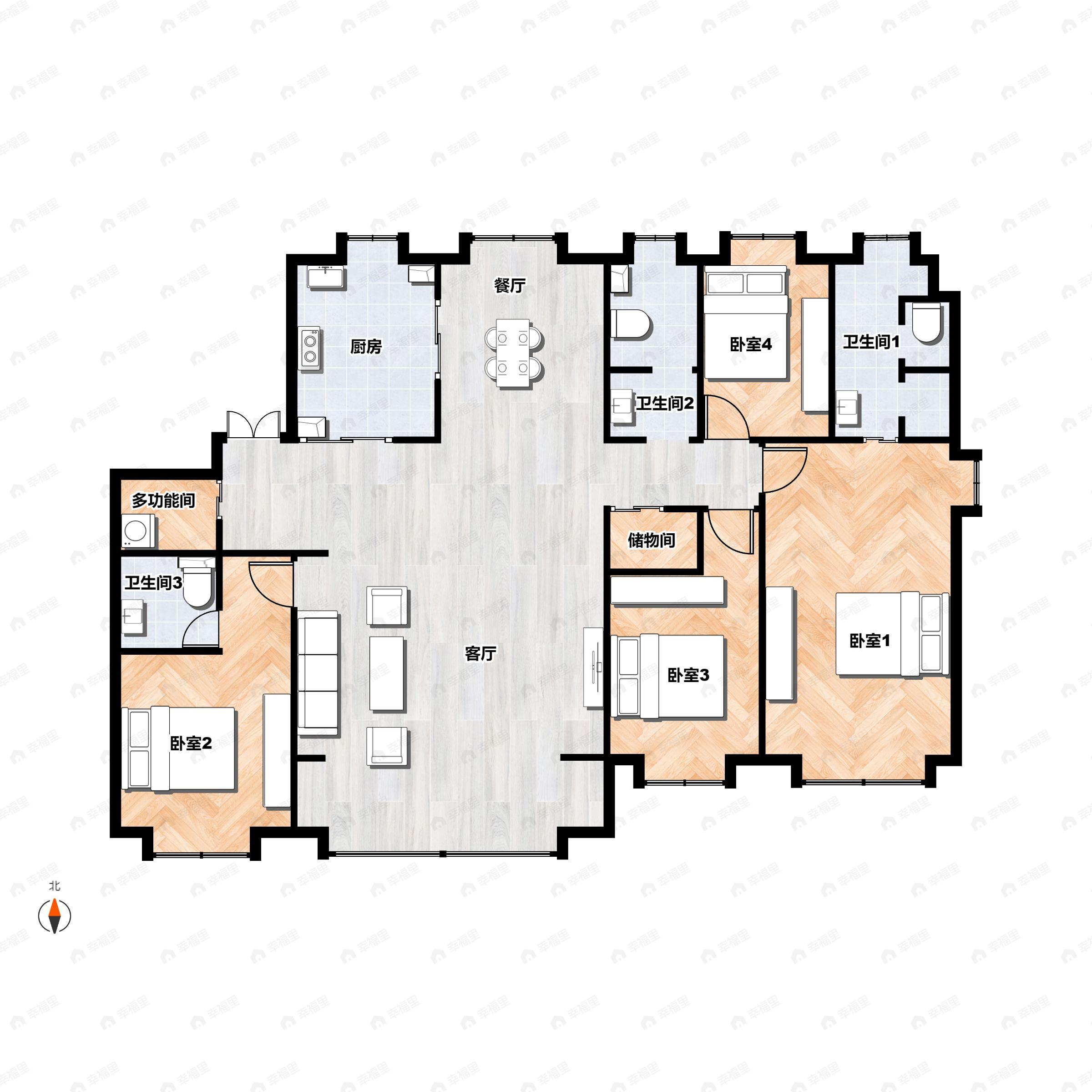 4室2厅3卫建面225平户型图
