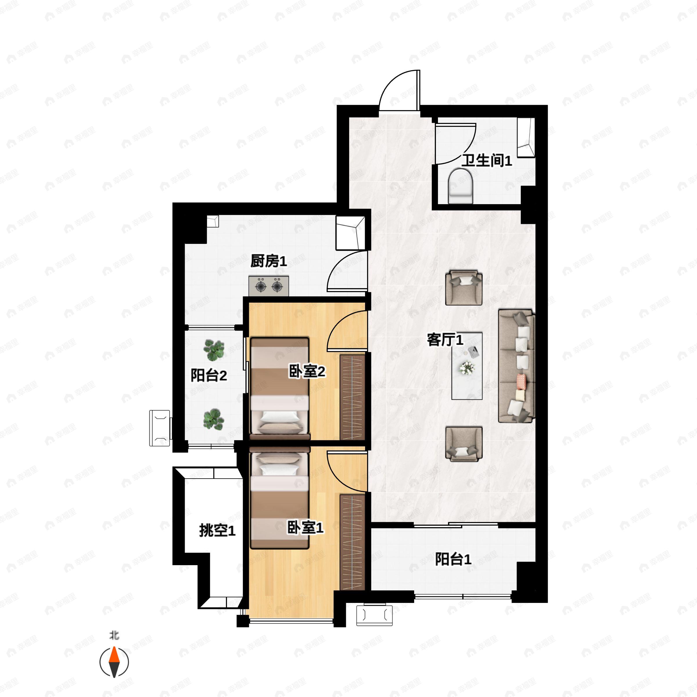 2室2厅1卫建面94平南户型图
