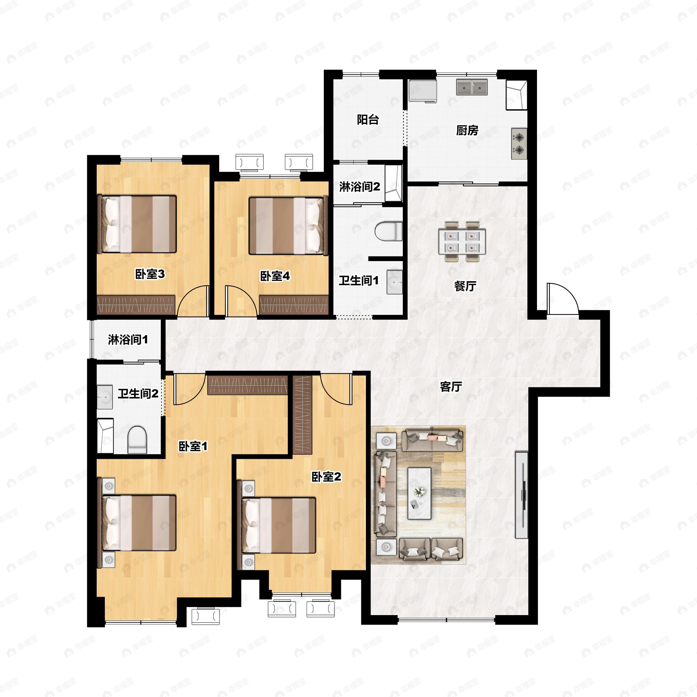 4室2厅2卫建面149平北|南户型图