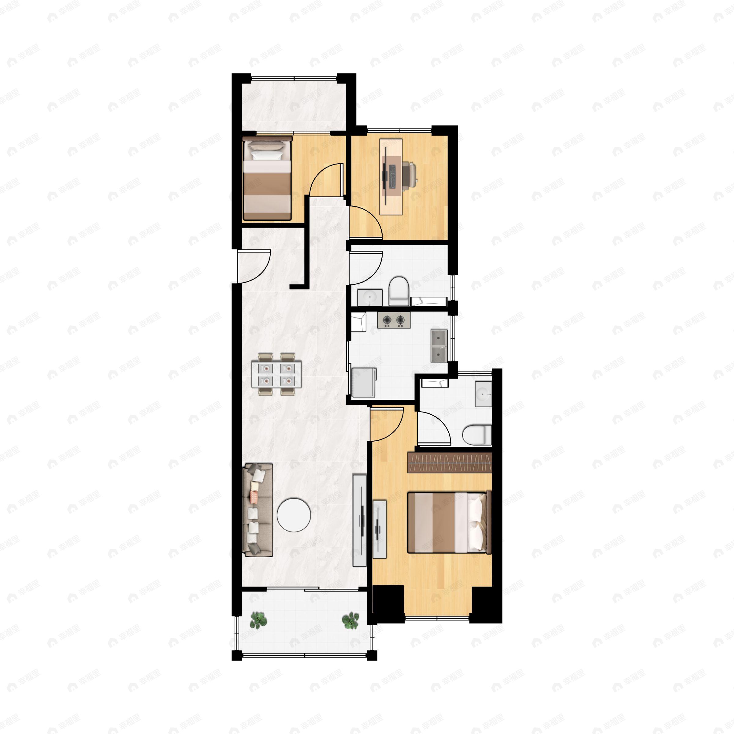 向东岛花园3室2厅2卫户型图