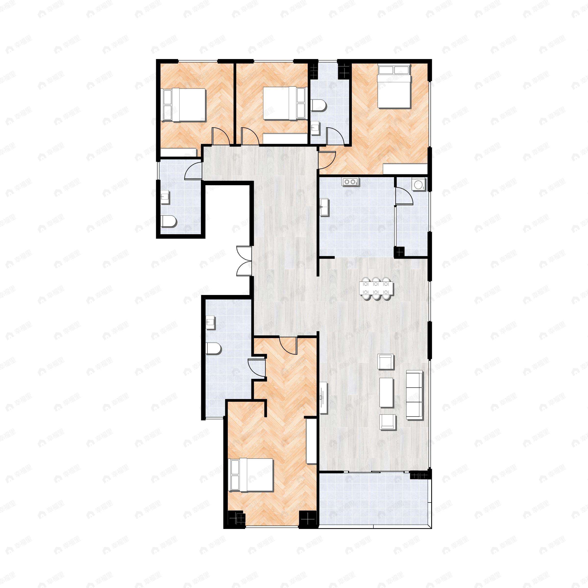 4室2厅3卫建面184平北|南户型图