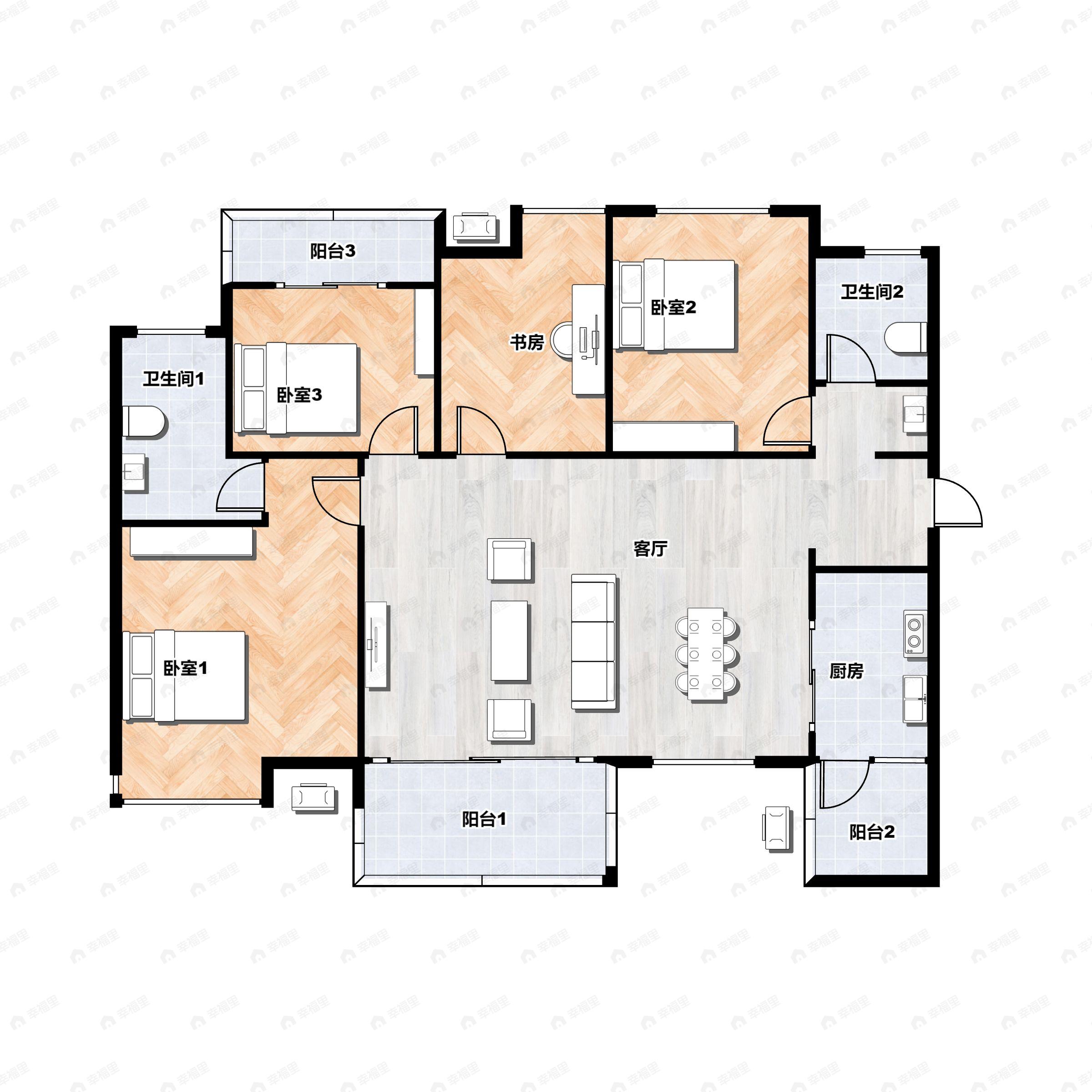 4室2厅2卫建面122平南户型图