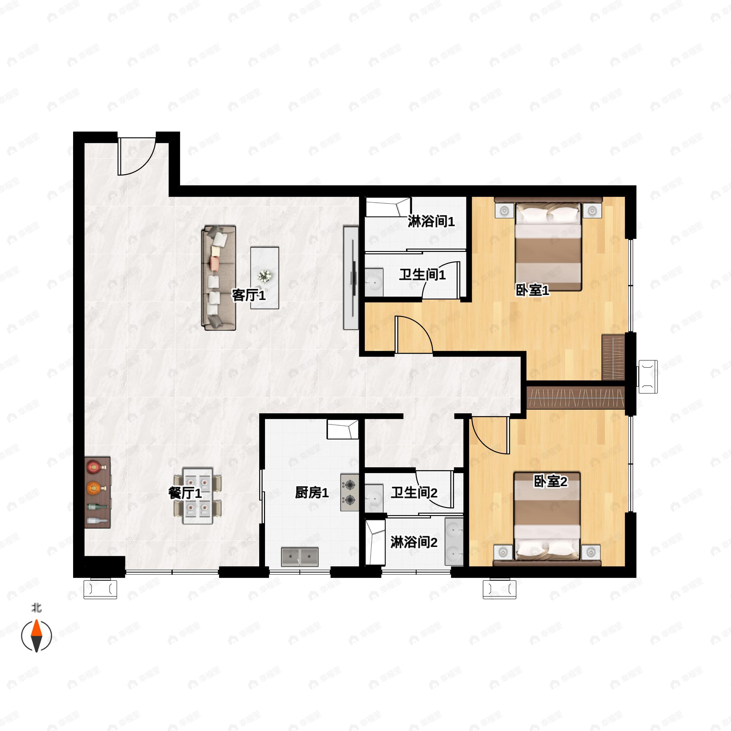 赛格中京坊2室2厅2卫户型图