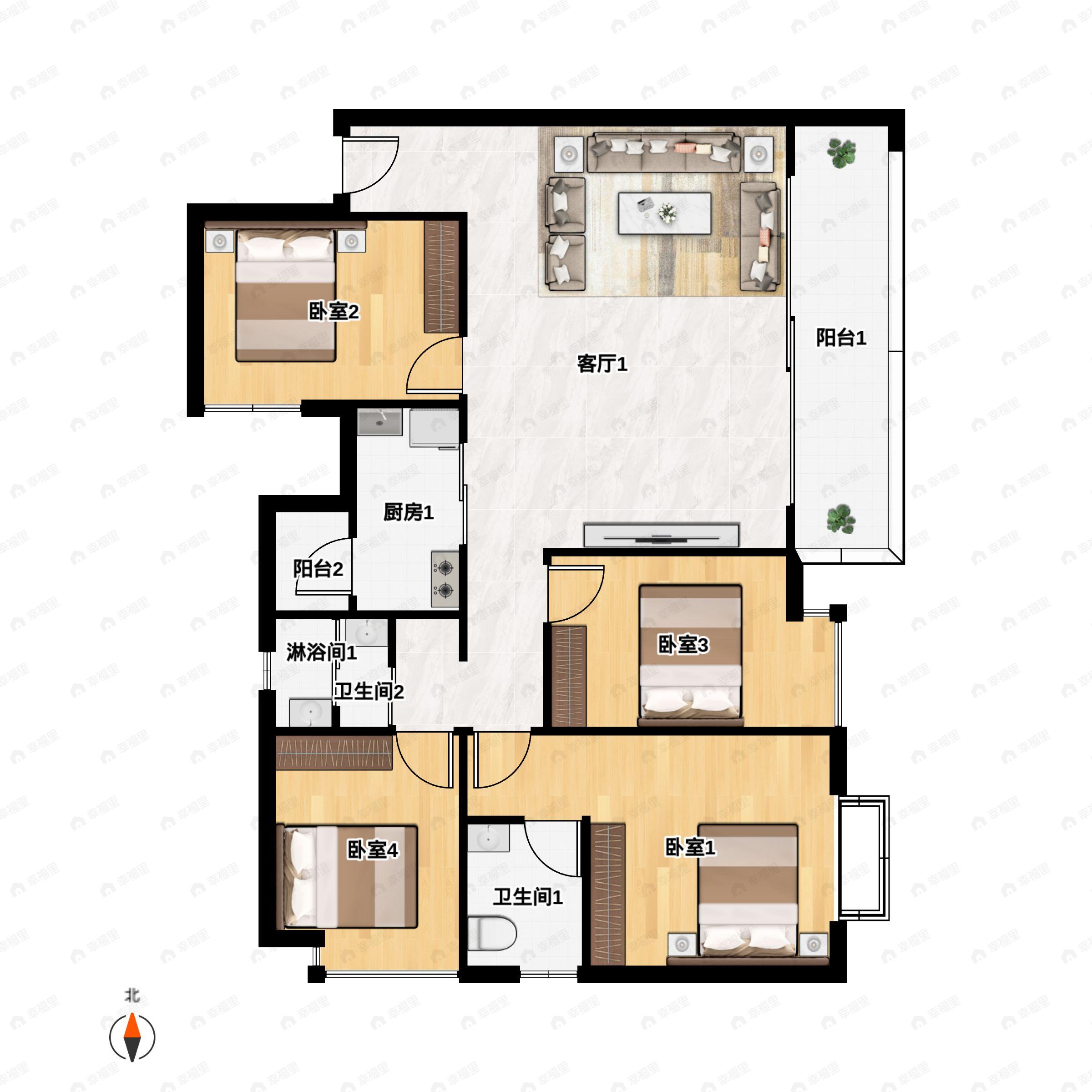 4室2厅2卫建面144平户型图