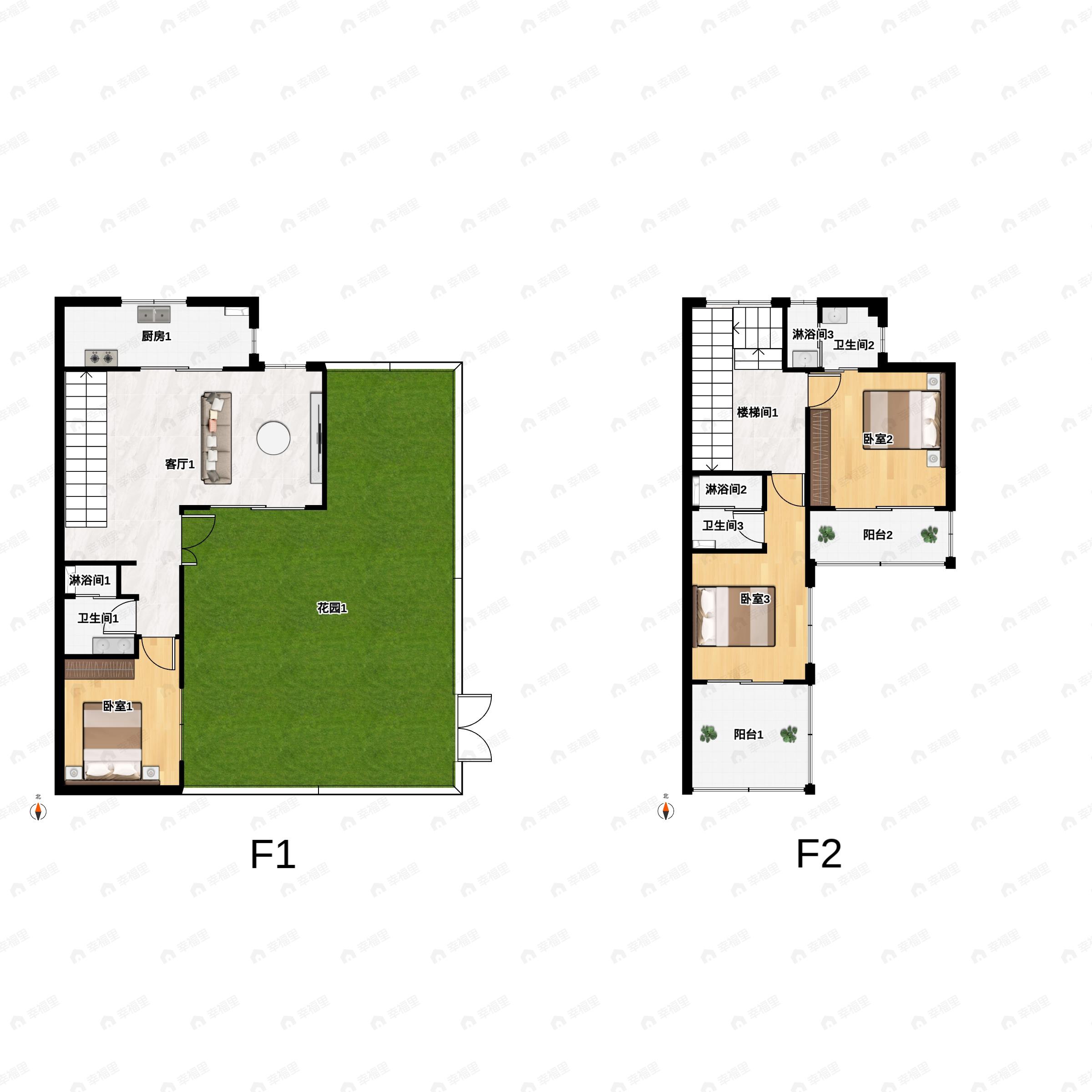 3室2厅3卫建面123平南|北户型图