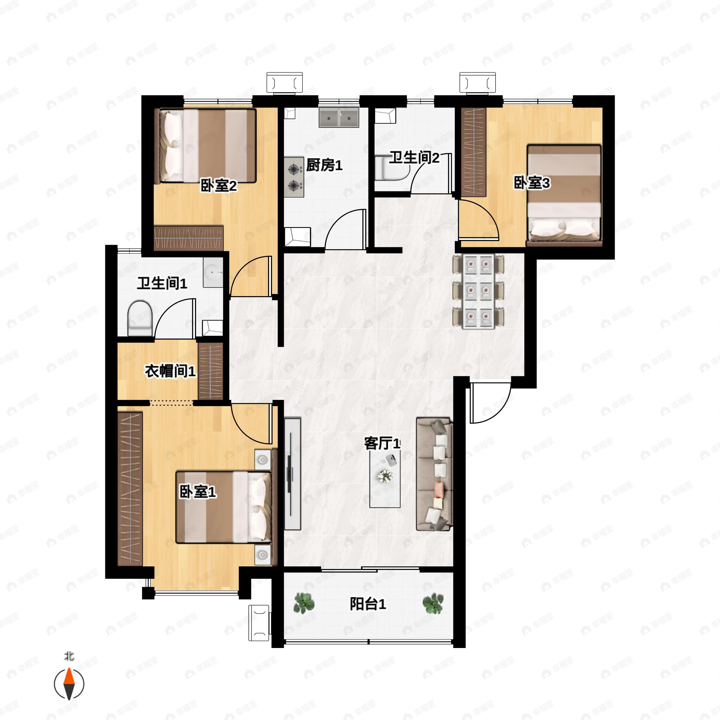3室2厅2卫建面115平户型图