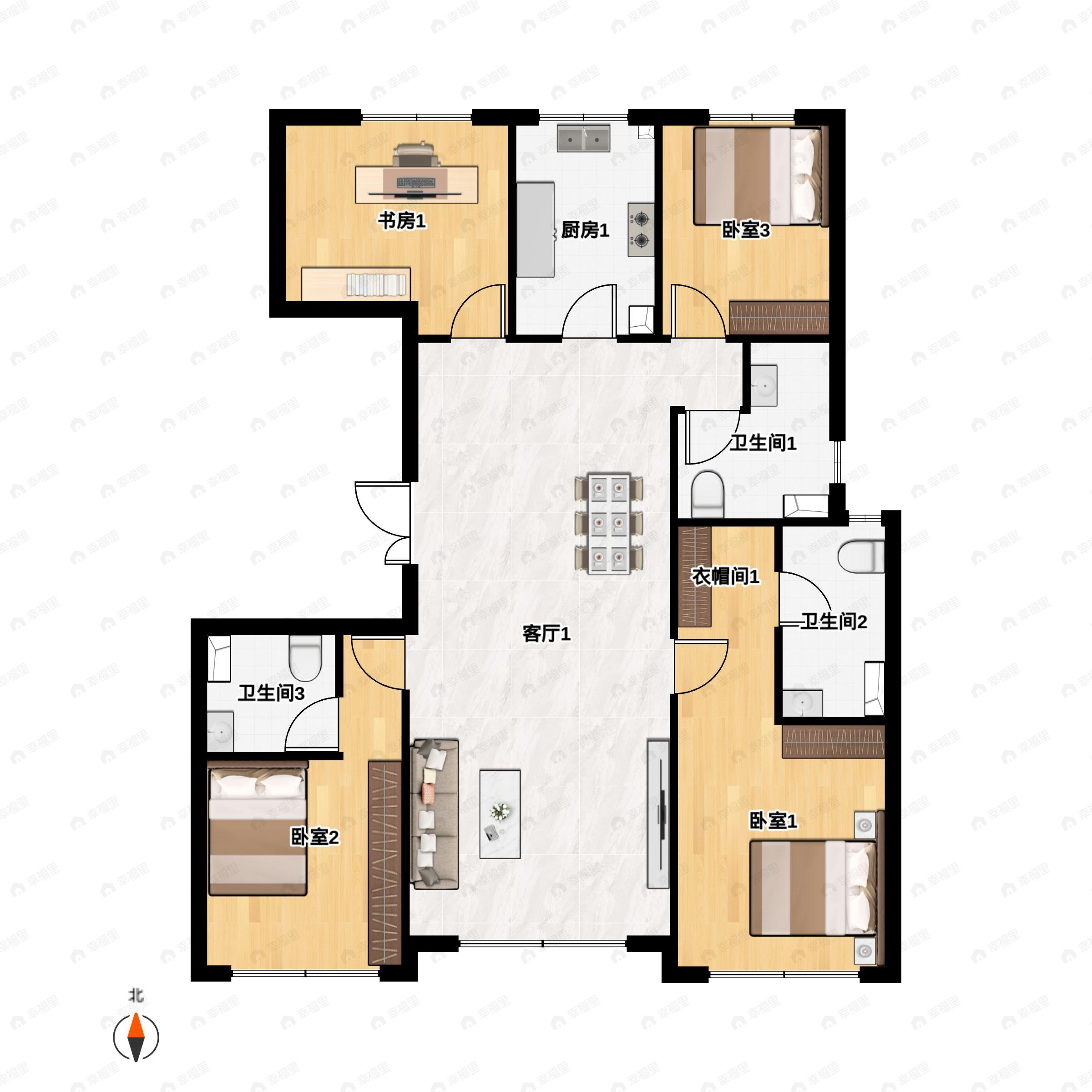 4室2厅3卫建面219平户型图