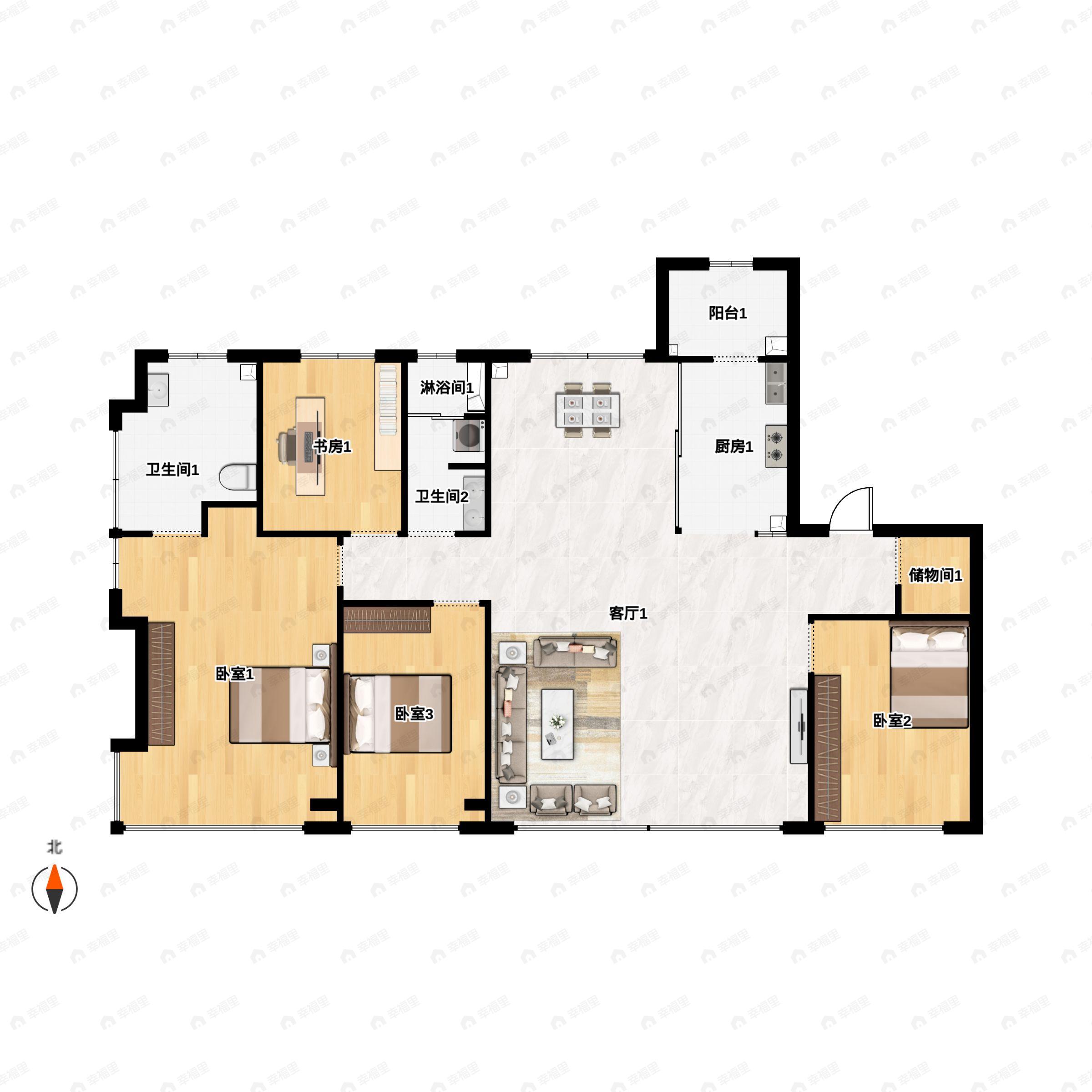 4室2厅2卫建面185平户型图