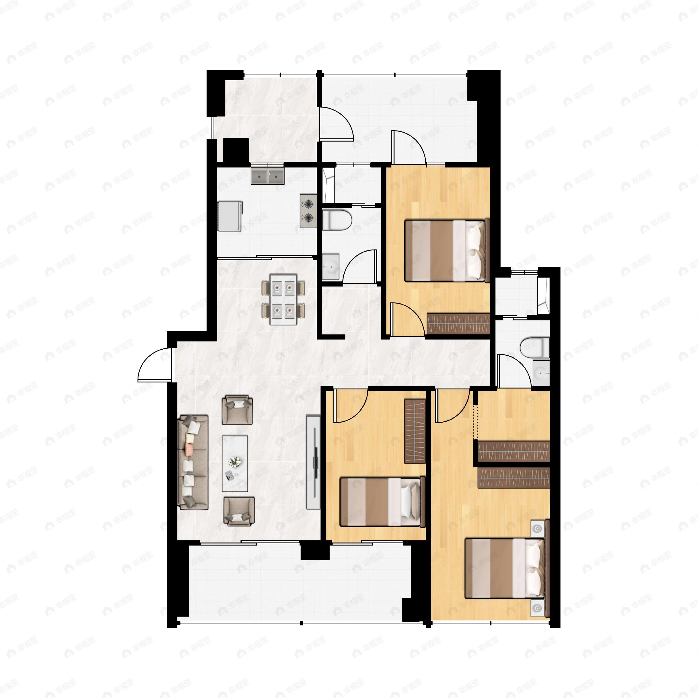 3室2厅2卫建面140m²南户型图