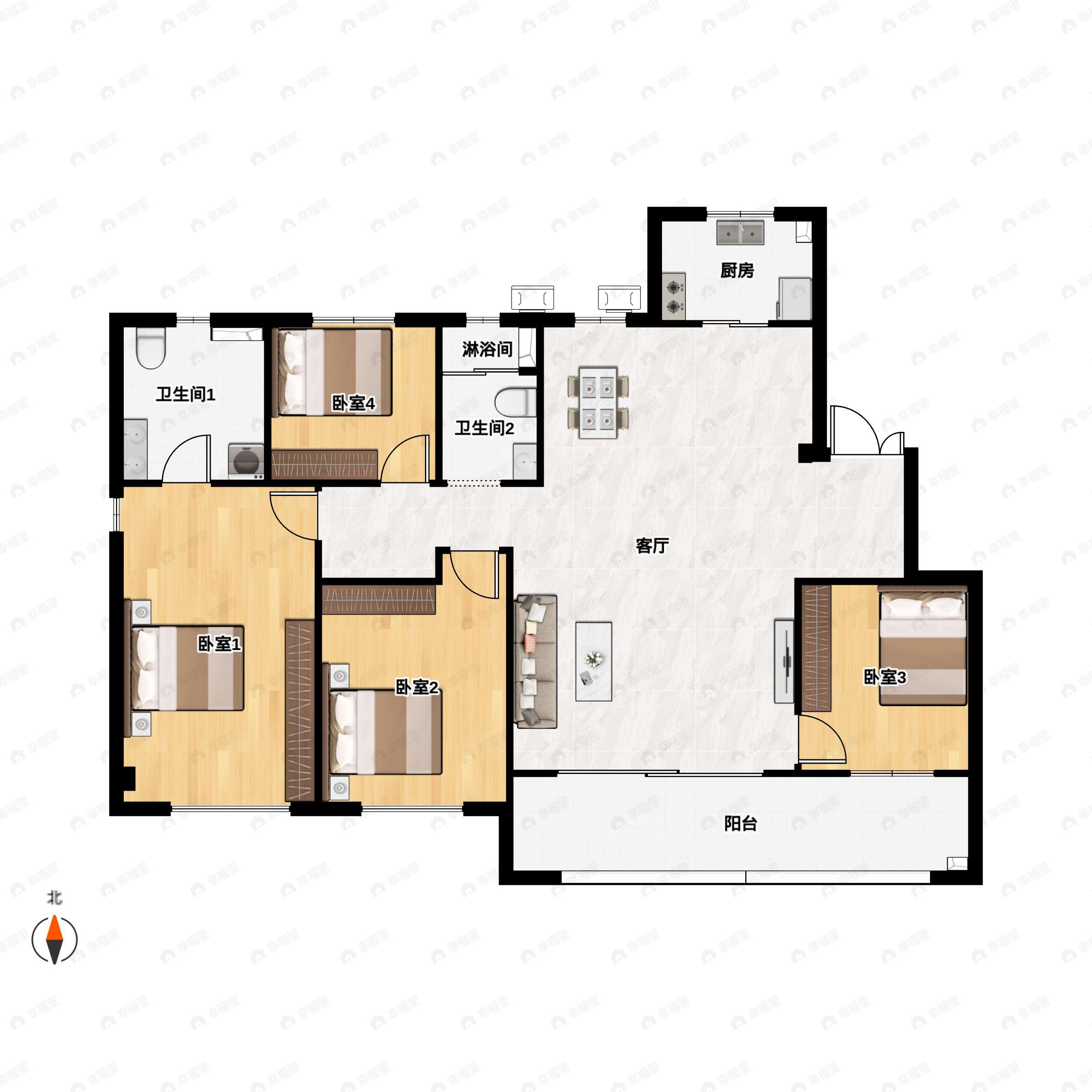 2室2厅2卫建面143平户型图