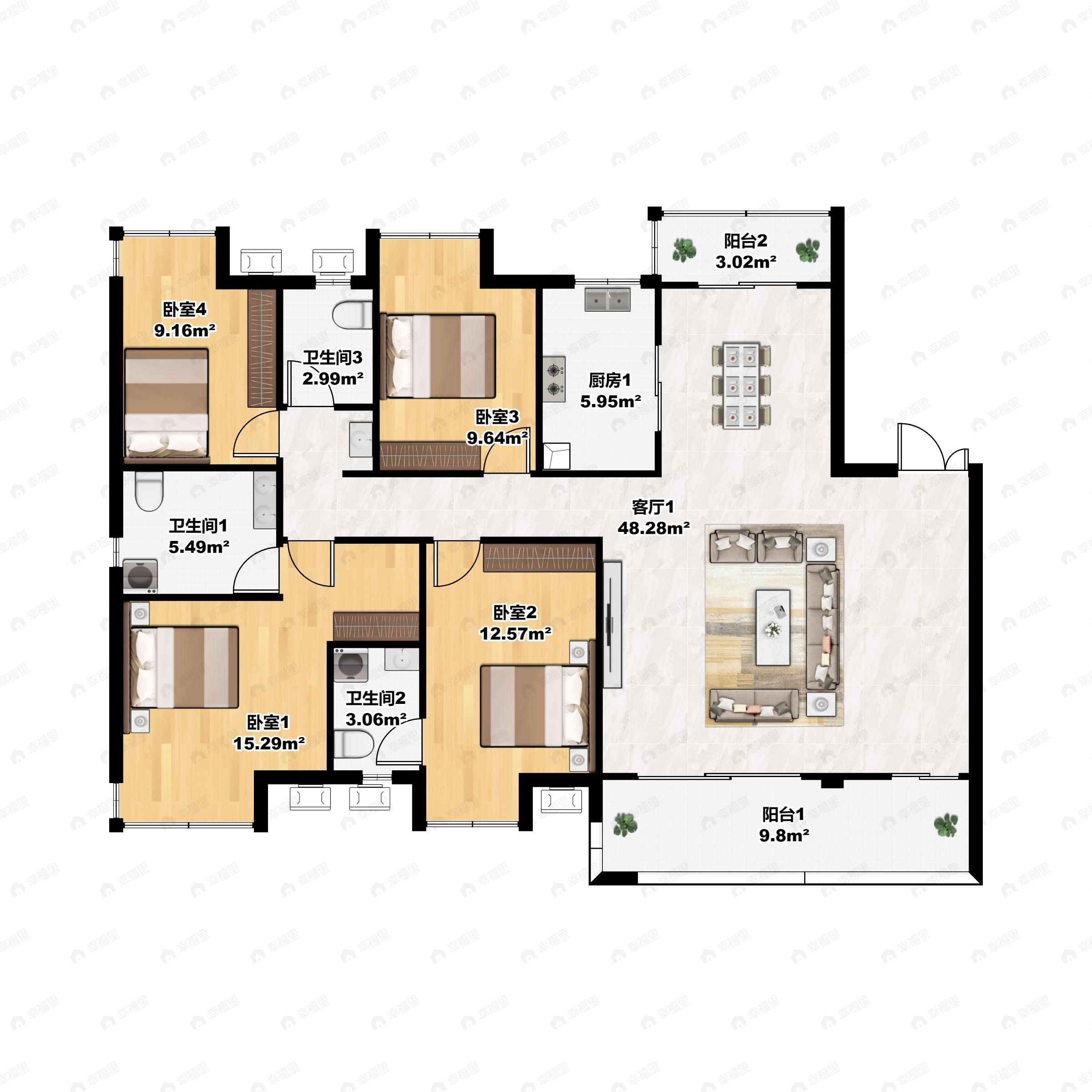 星州润达九玺4室2厅3卫户型图