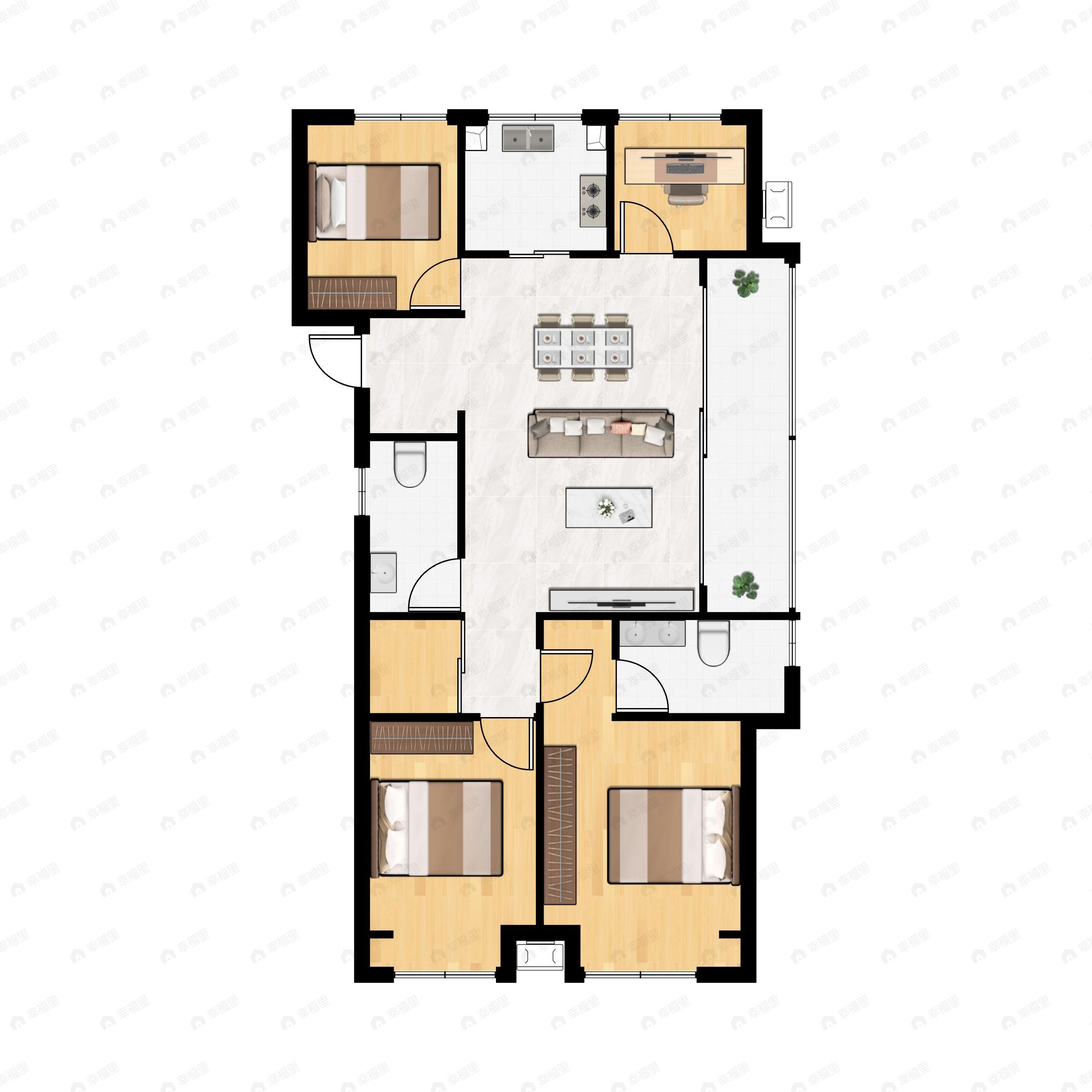 4室2厅2卫建面118平东|南|北户型图