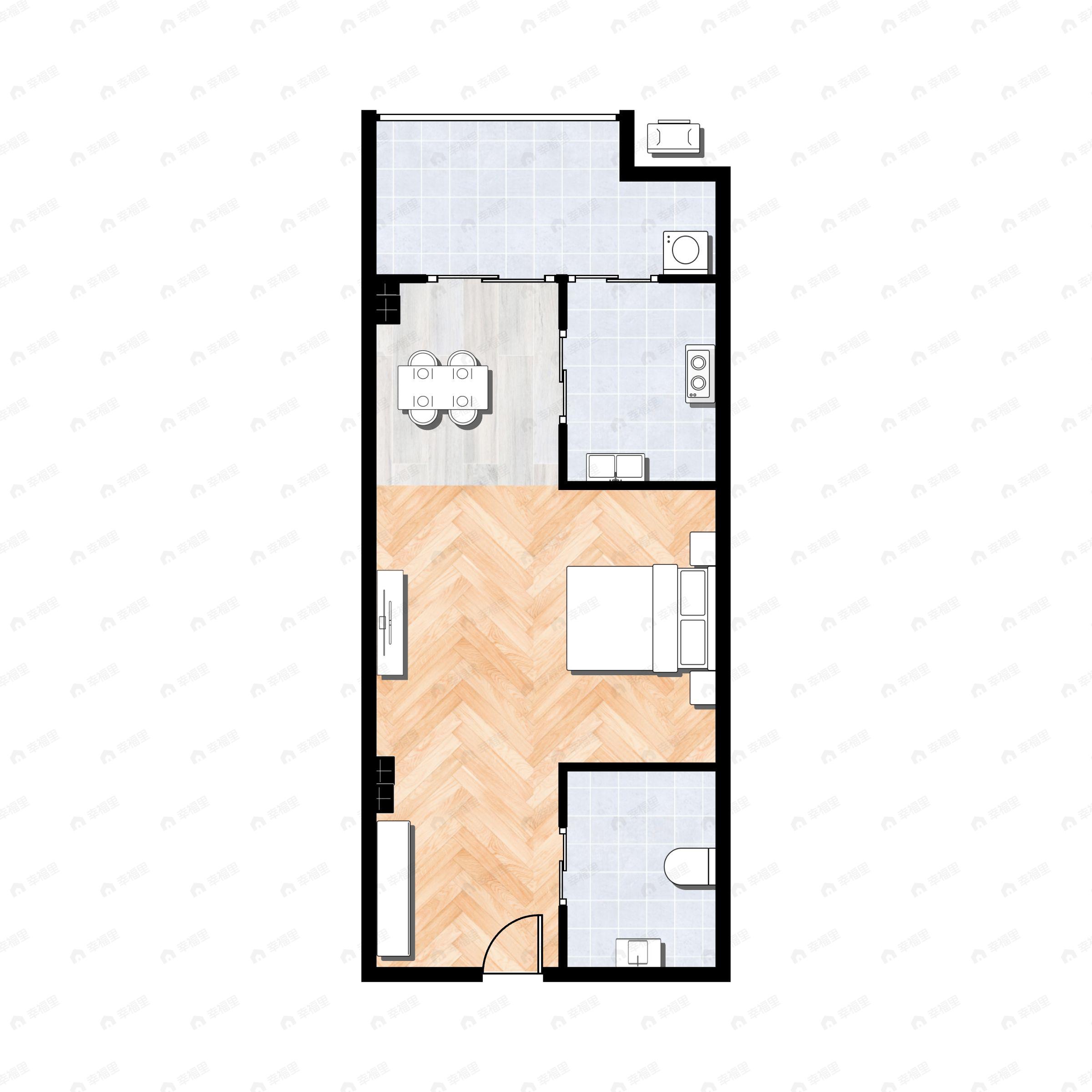 1室1厅1卫建面51m²北|西|东|南户型图