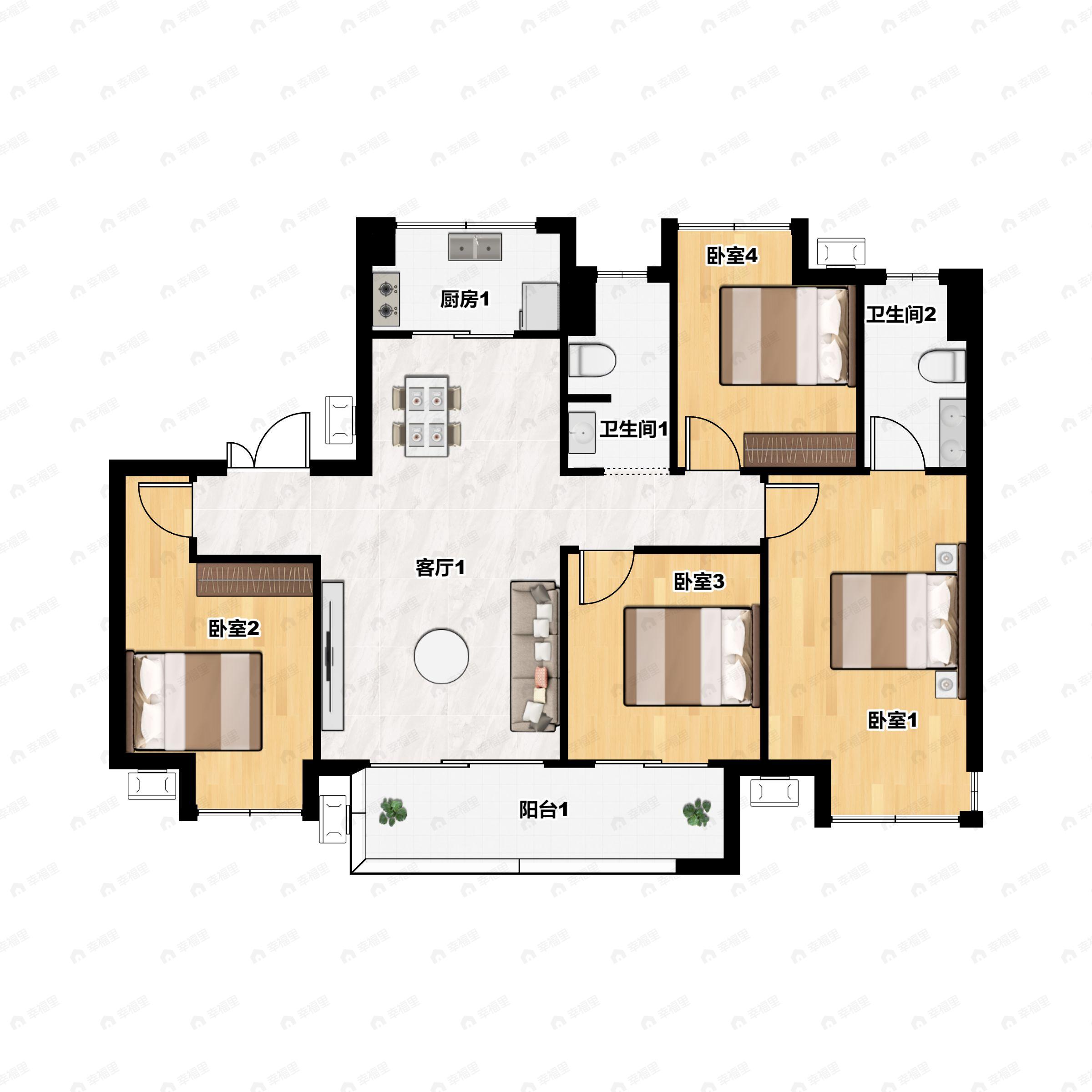 4室2厅2卫建面120平户型图