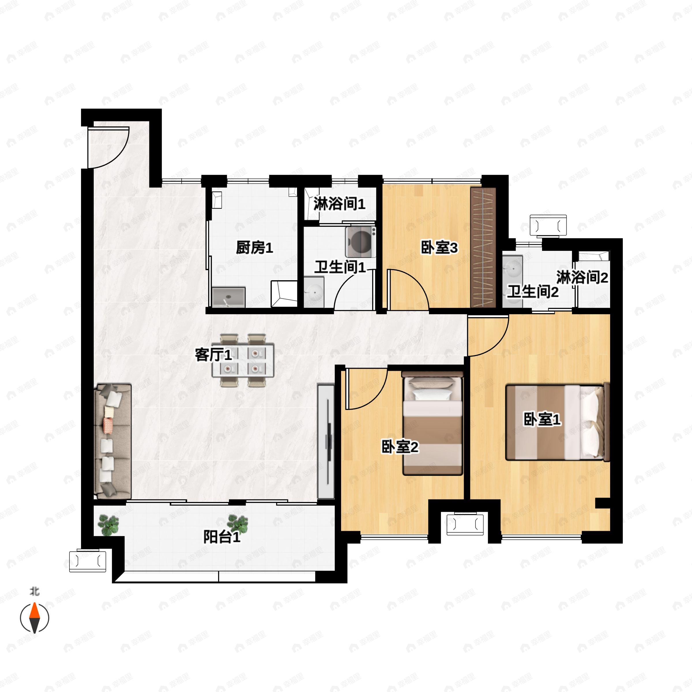 3室2厅2卫建面119平户型图