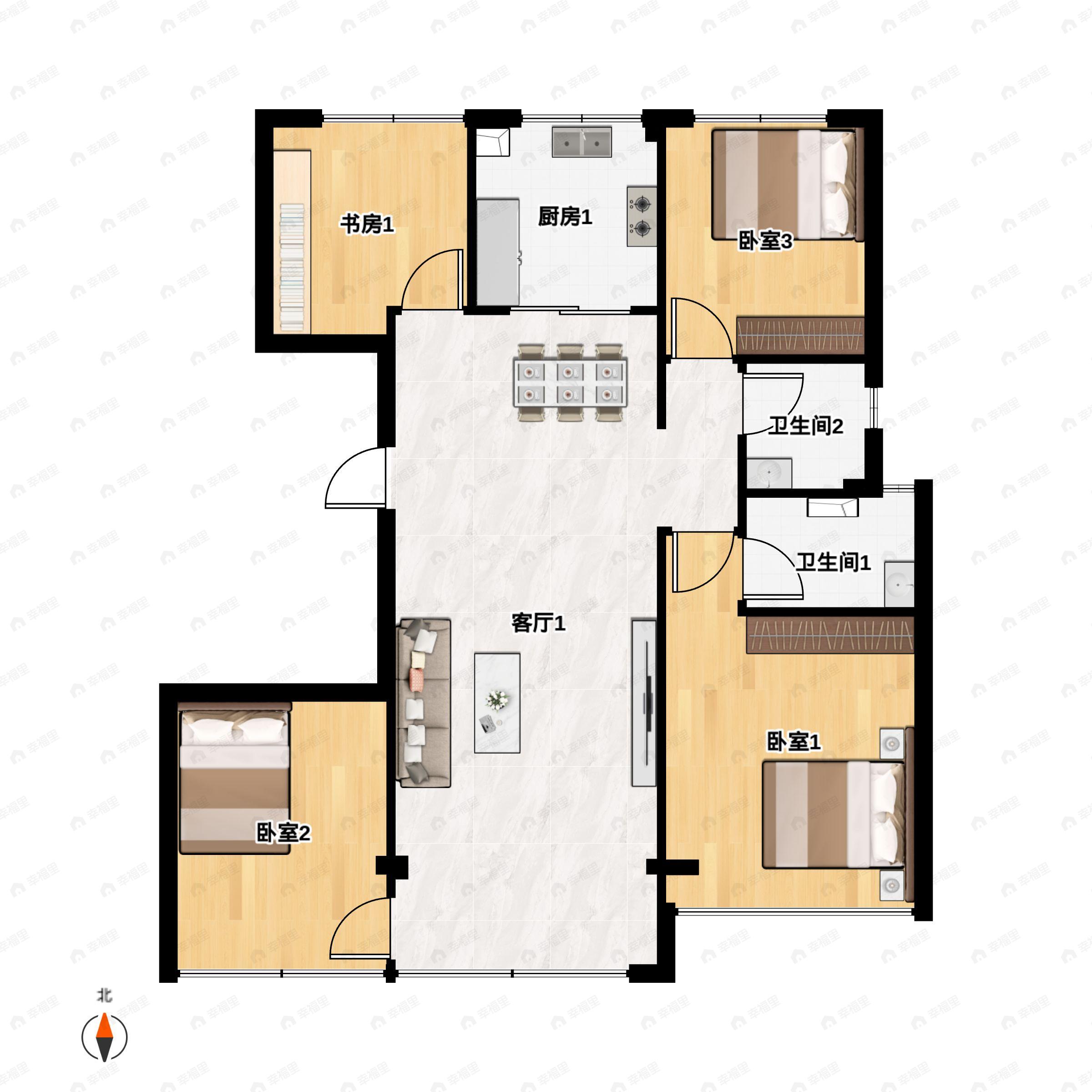 4室2厅2卫建面119平南户型图
