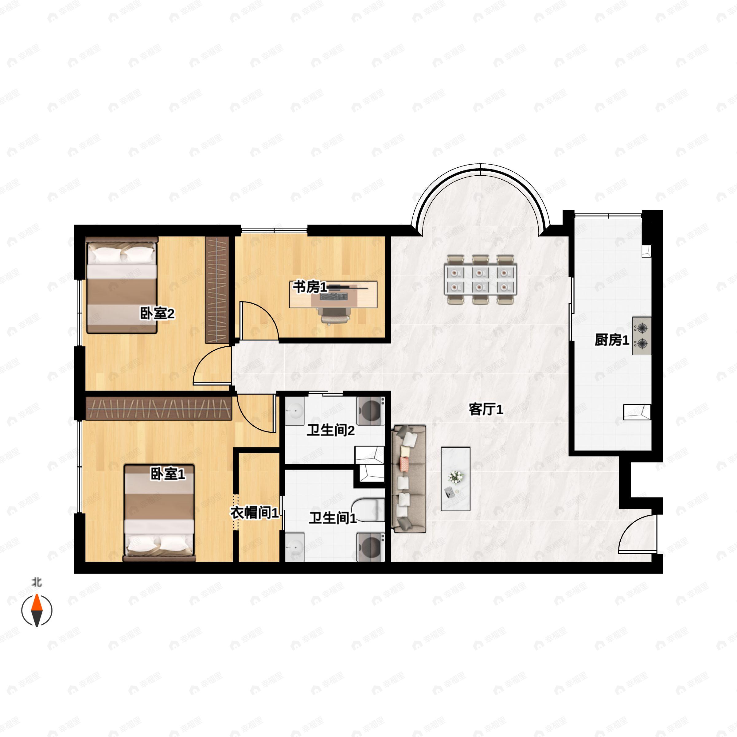 一瓶八斗3室2厅2卫户型图