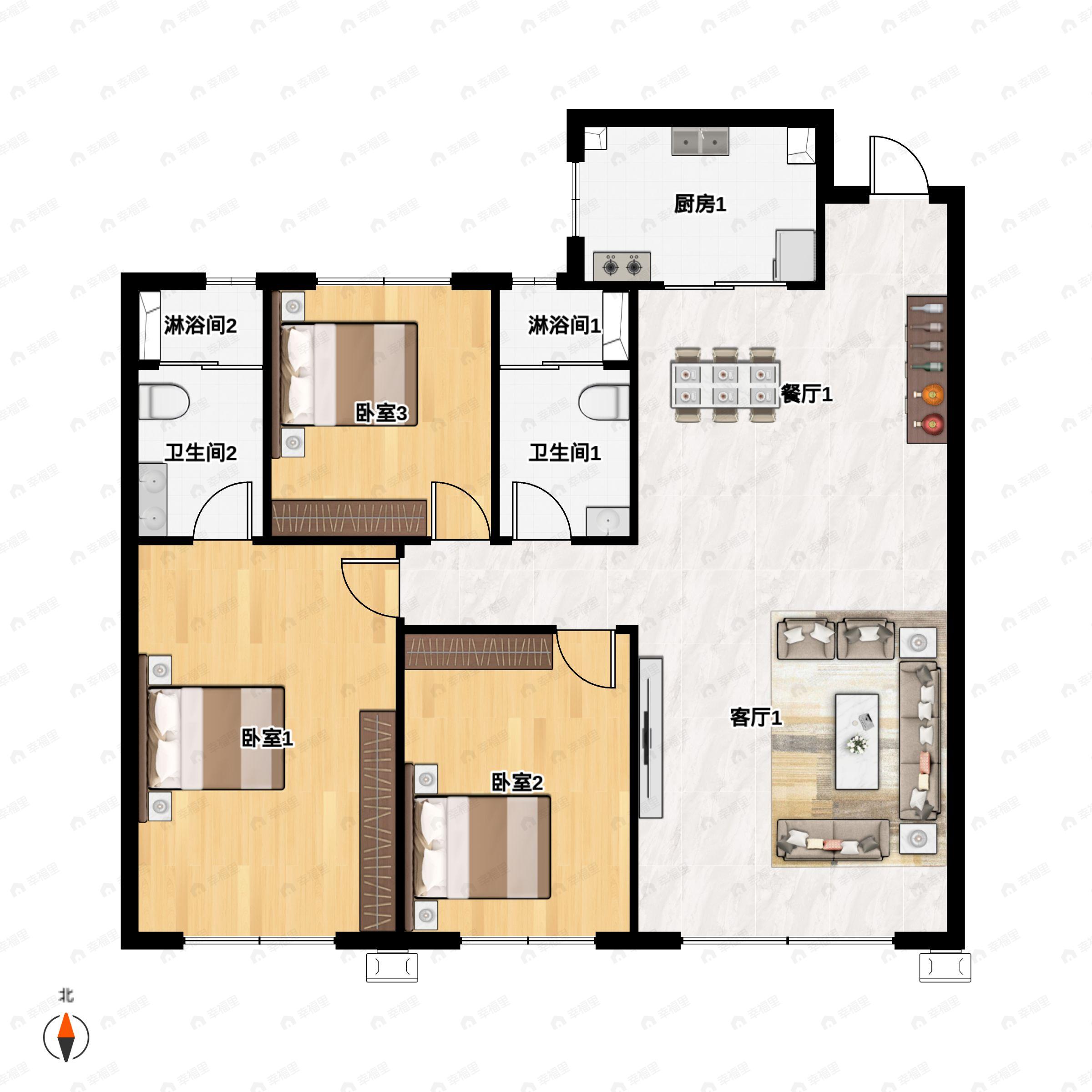 3室2厅2卫建面113平户型图