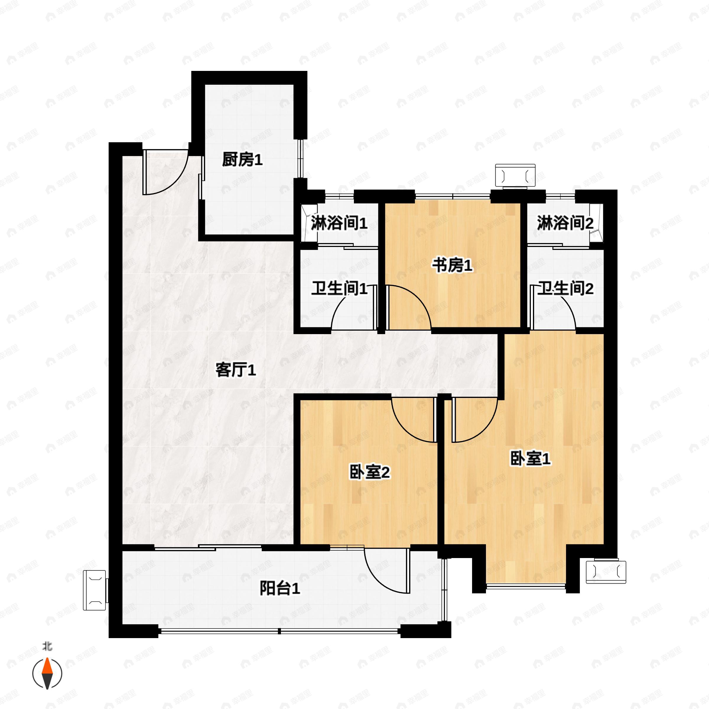 3室2厅2卫建面96平户型图