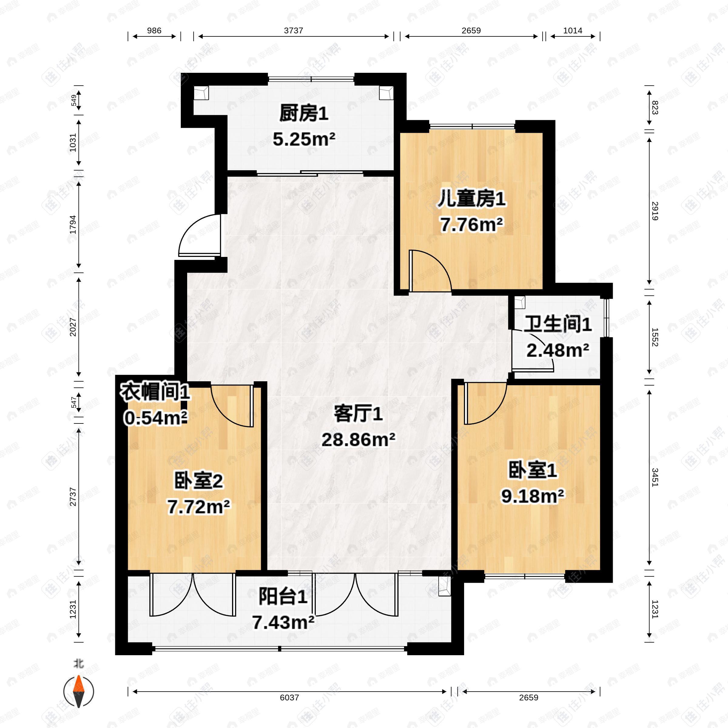 成龙学府·悦城3室2厅1卫户型图