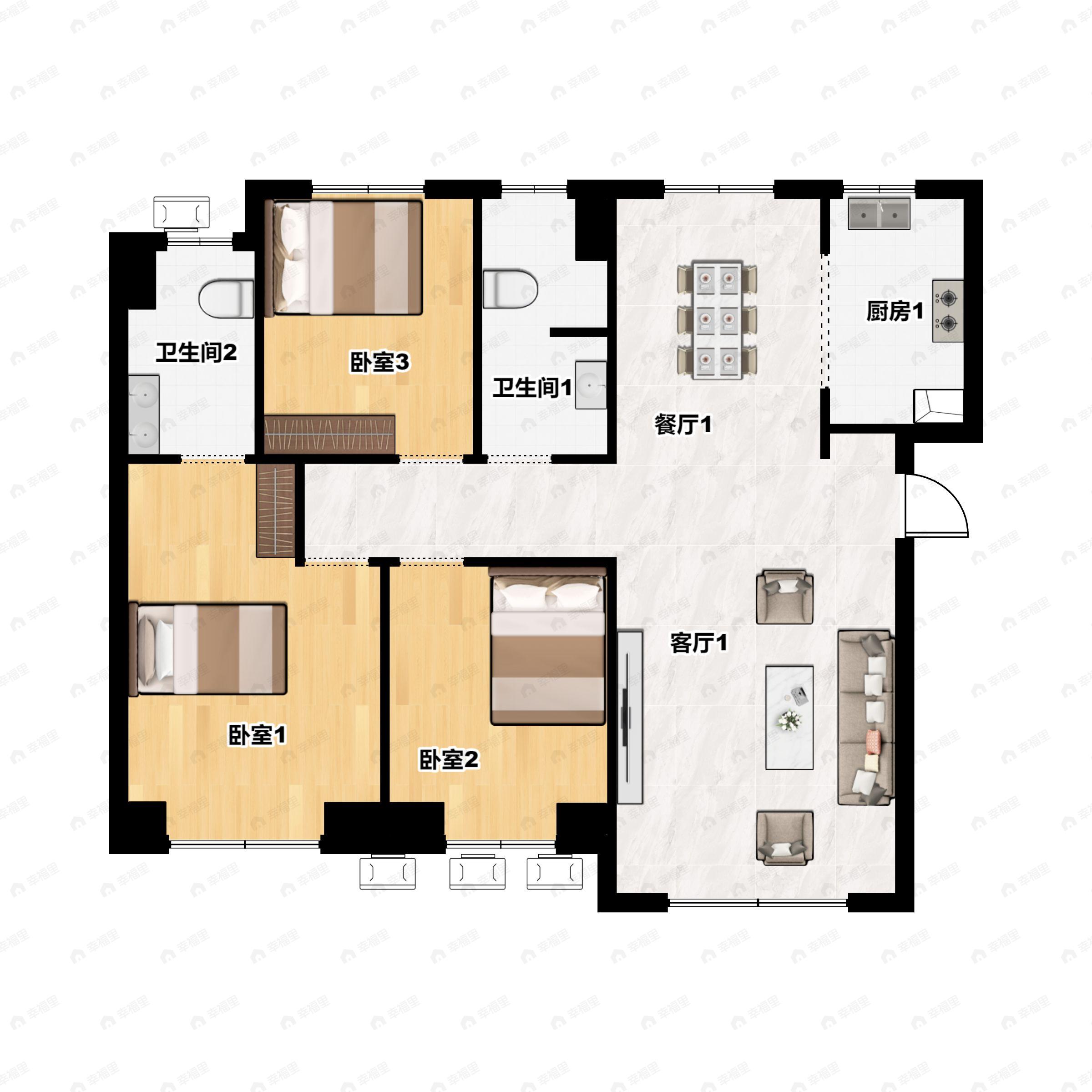世茂云锦3室2厅2卫户型图