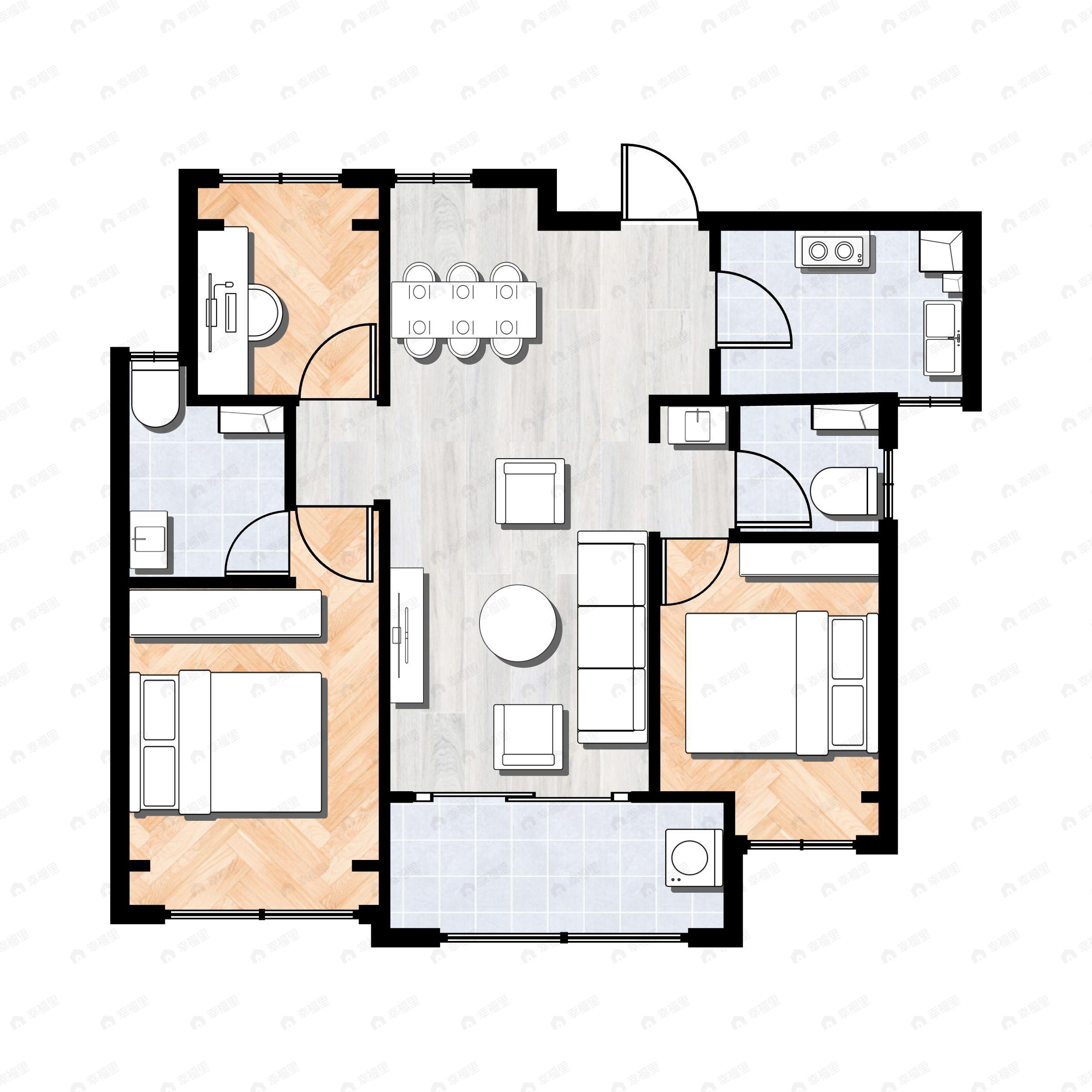 3室2厅2卫建面106平户型图
