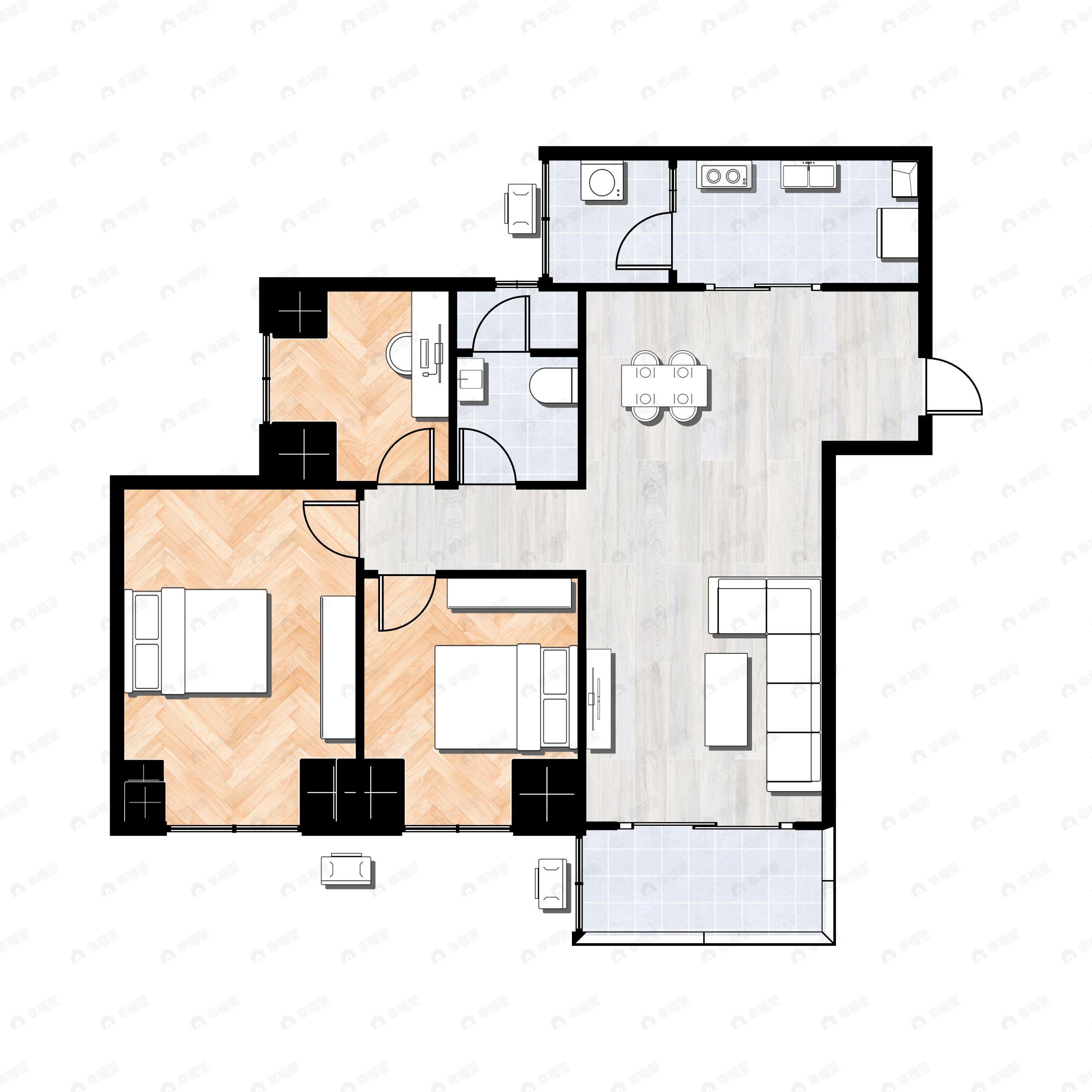 3室2厅1卫建面87平户型图