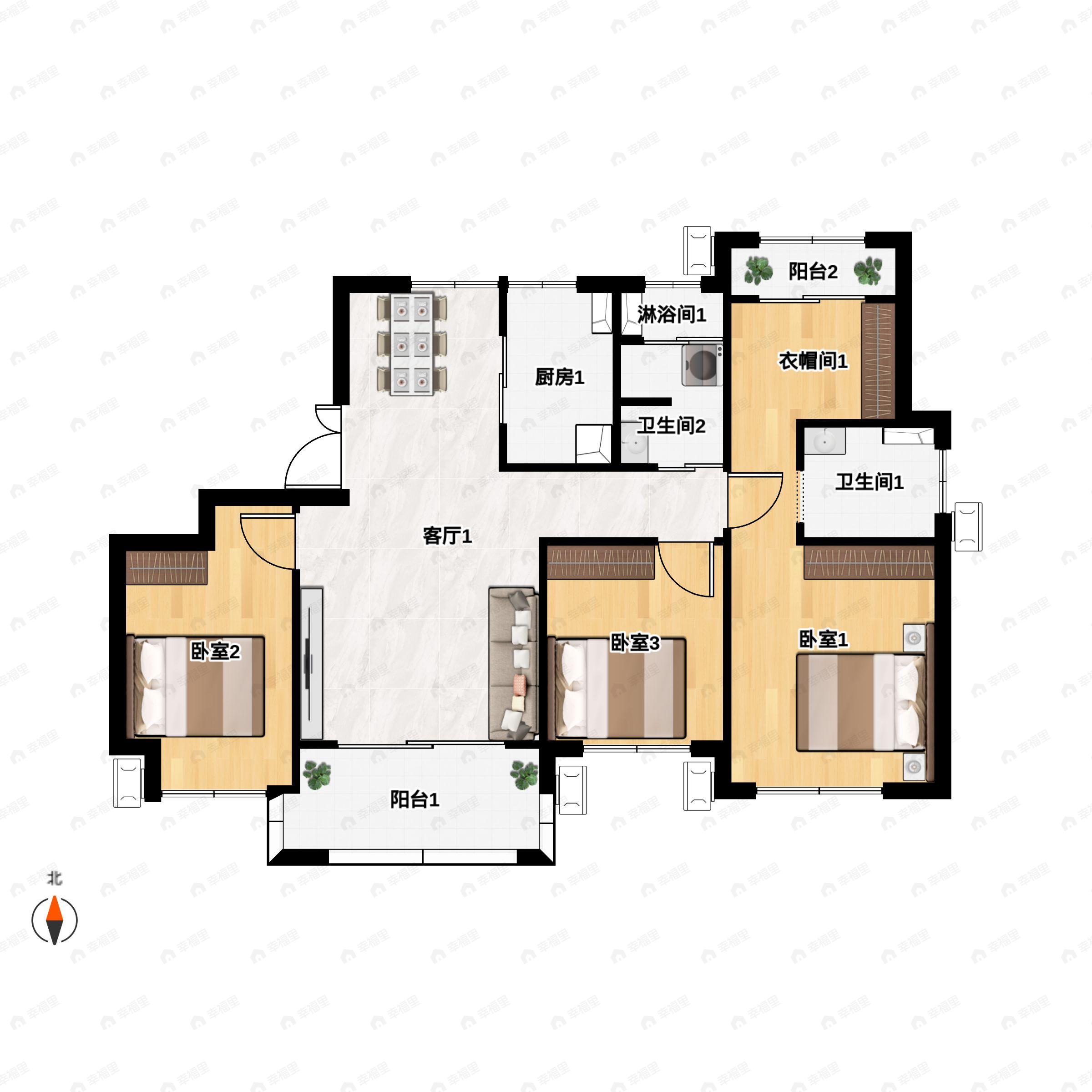 3室2厅2卫建面137平户型图